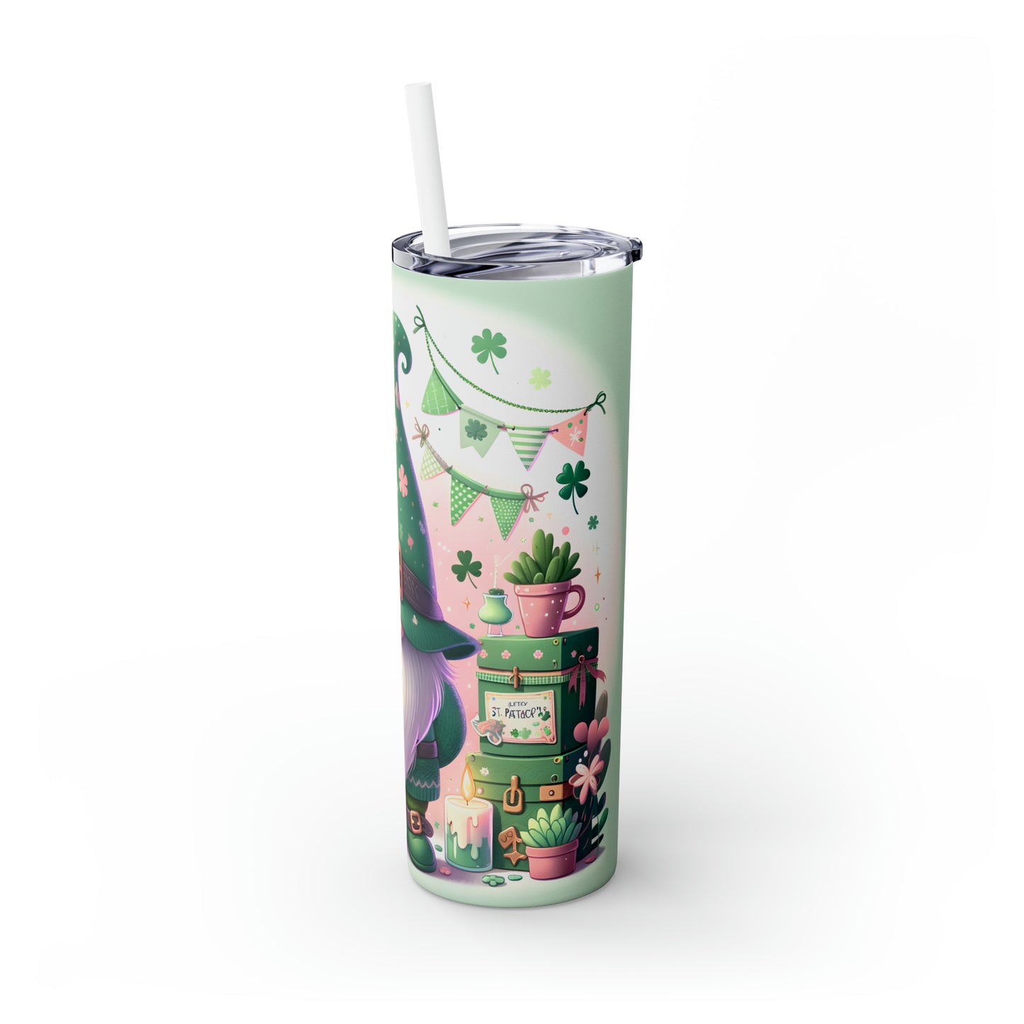 Skinny Tumbler with Straw, 20oz, St Patricks Gnome