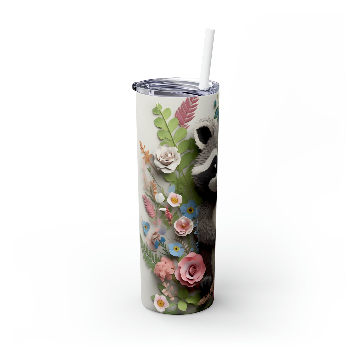 Skinny Tumbler with Straw, 20oz, Racoon