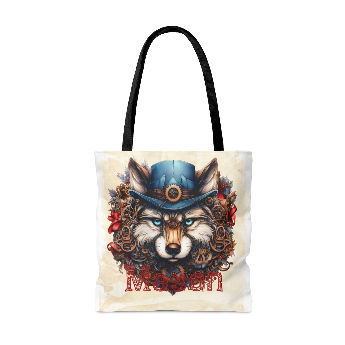 Steampunk Wolf wreath Personalised Tote Bag, Steampunk Christmas bag, Christmas Tote Bag, Personalised/Non-Personalised