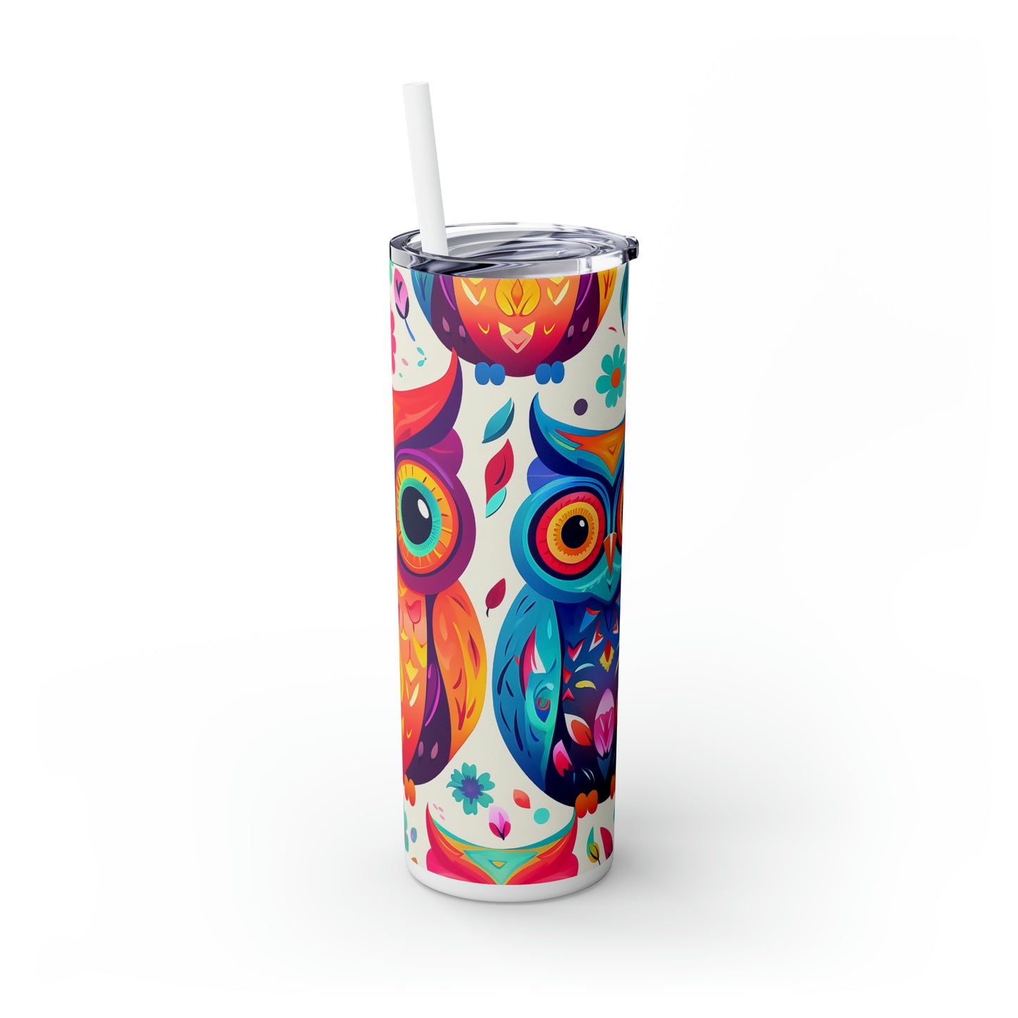 Skinny Tumbler with Straw, 20oz, Owls