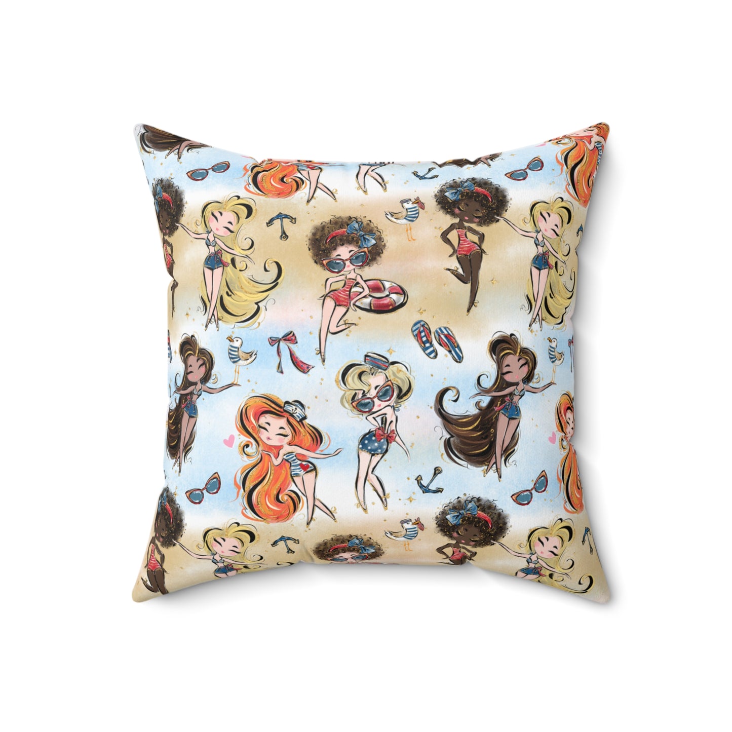 Spun Polyester Square Pillow, Beach Party Cushion