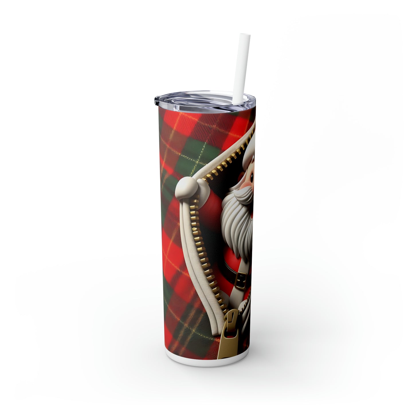 Skinny Tumbler with Straw, 20oz, Santa