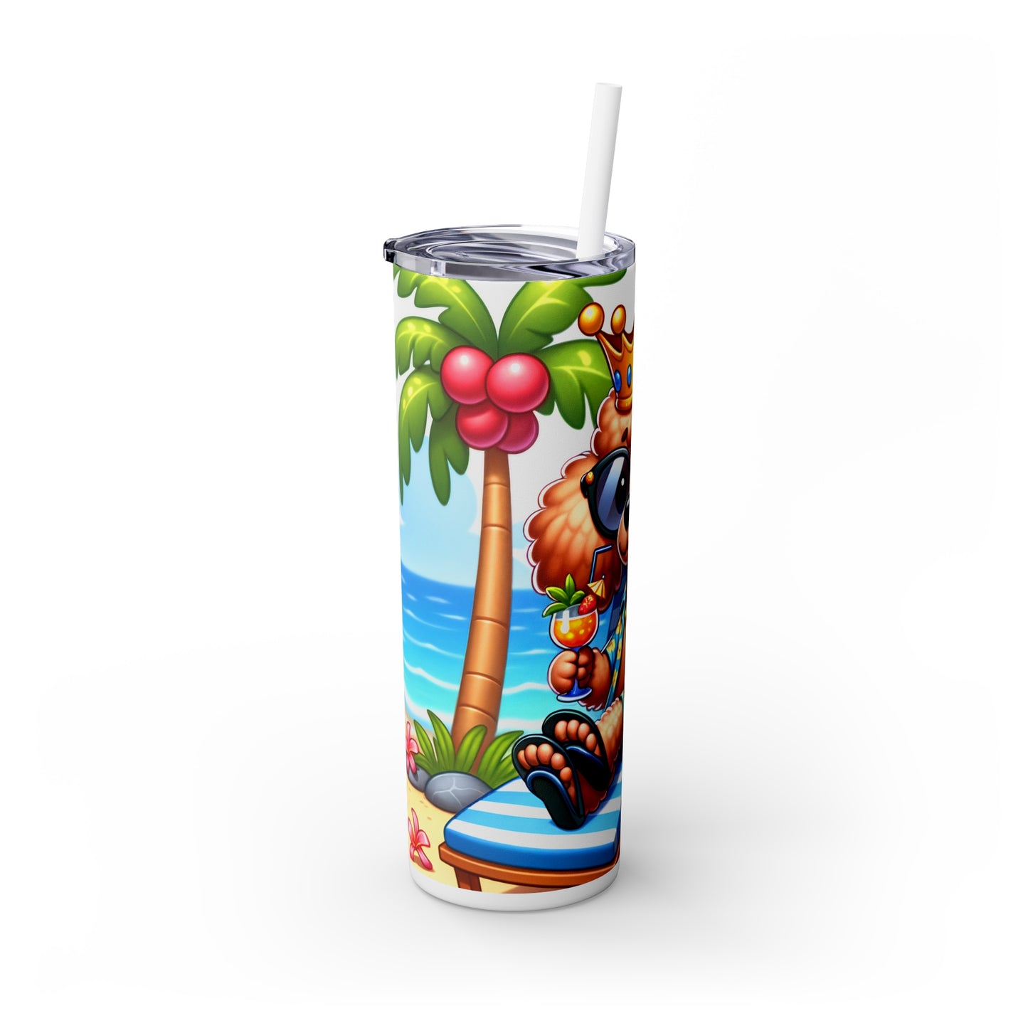 Skinny Tumbler with Straw, 20oz, Dog on Beach, Poodle with Crown, awd-1233