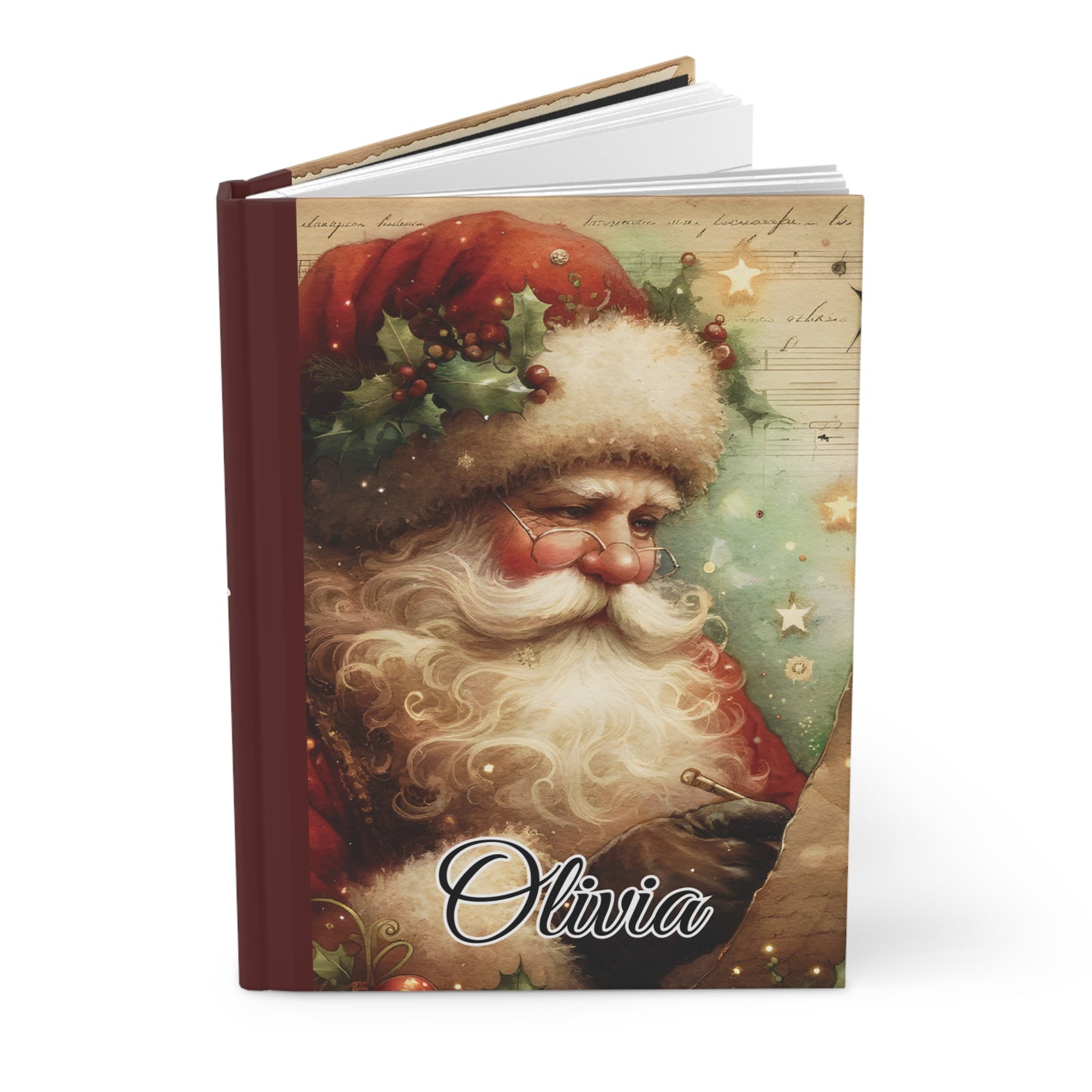 Personalised Hardcover Journal Matte, Christmas, Santa, awd-1481