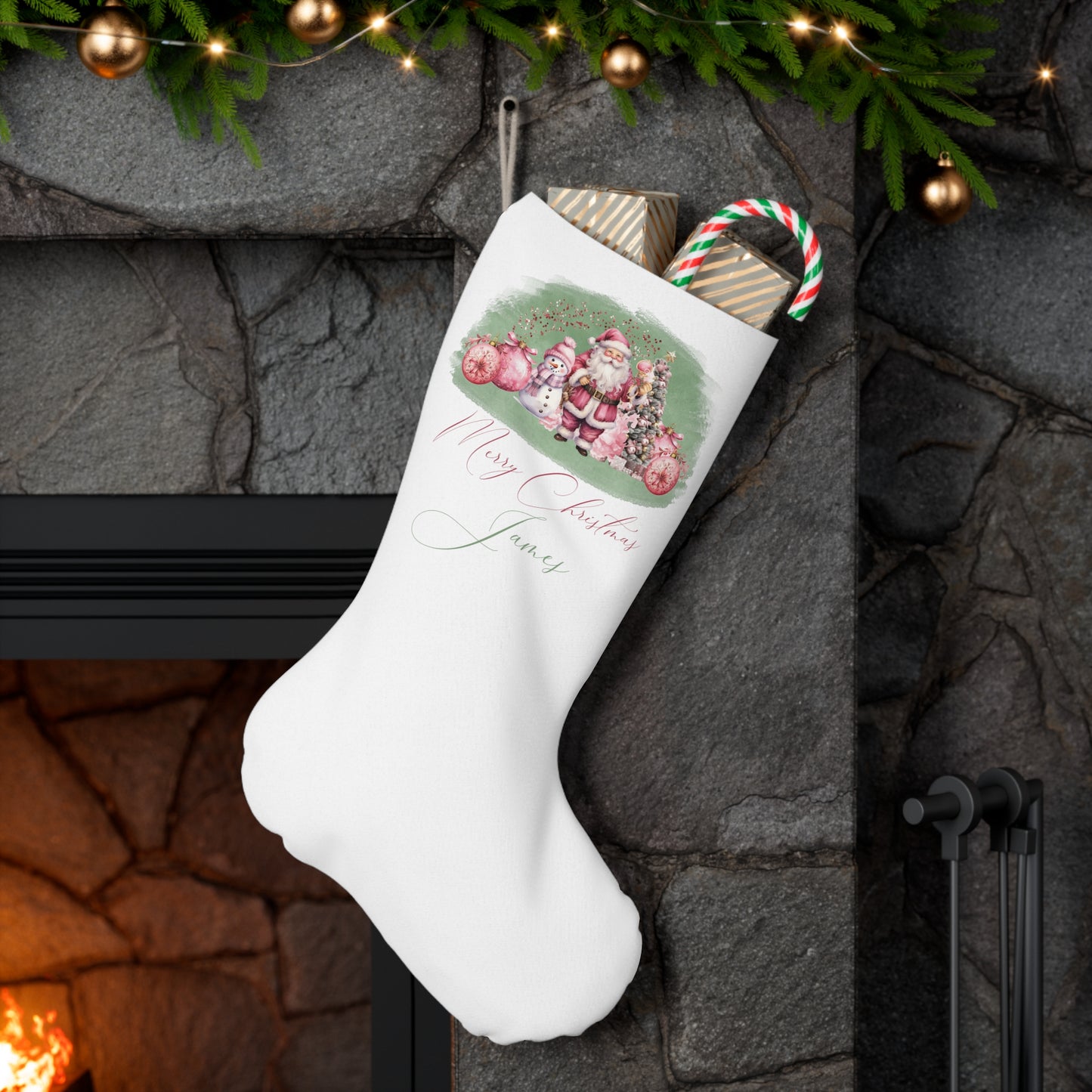 Personalised Santa Stocking, Sage Christmas Santa