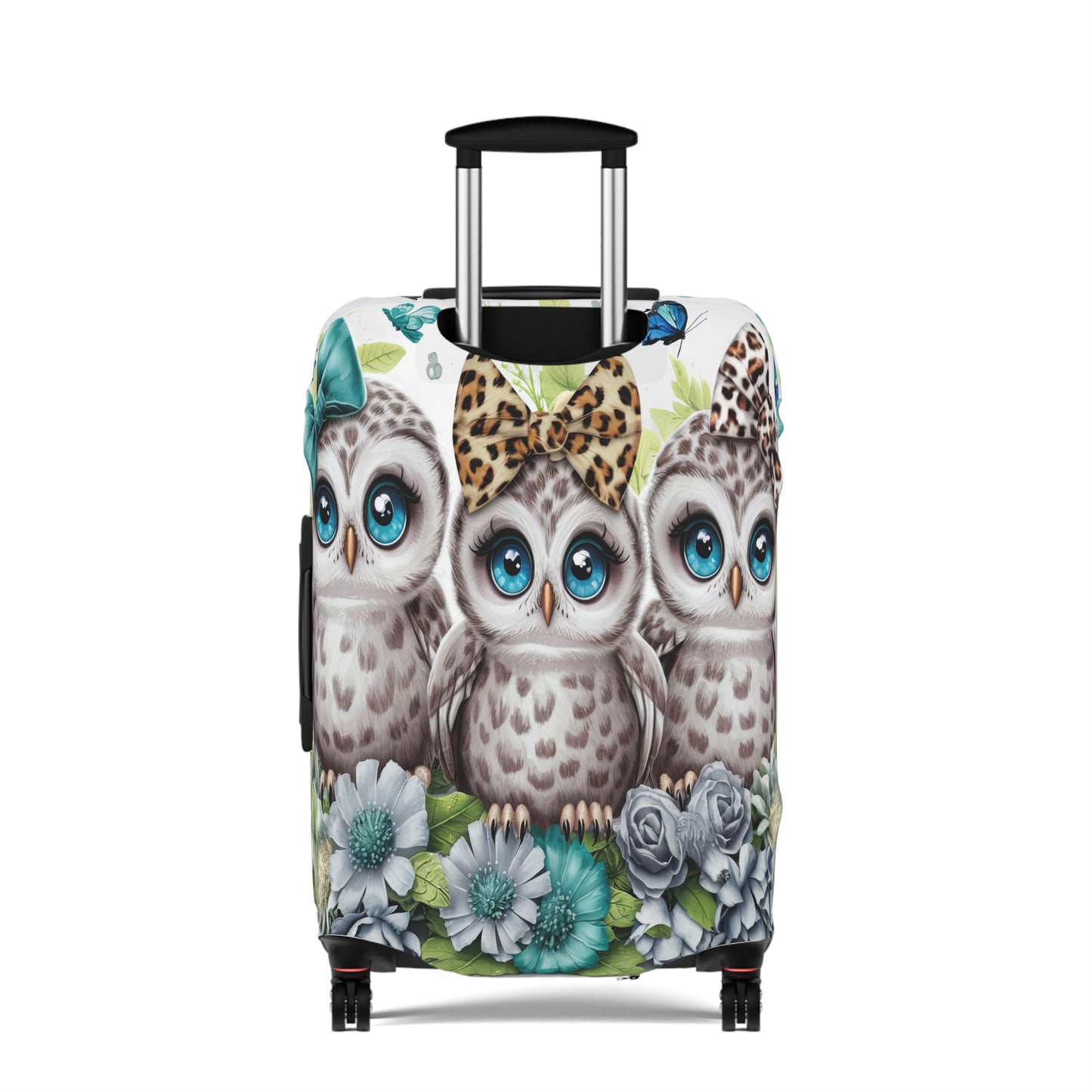 Luggage Cover, Blue Floral Owls, awd-1469