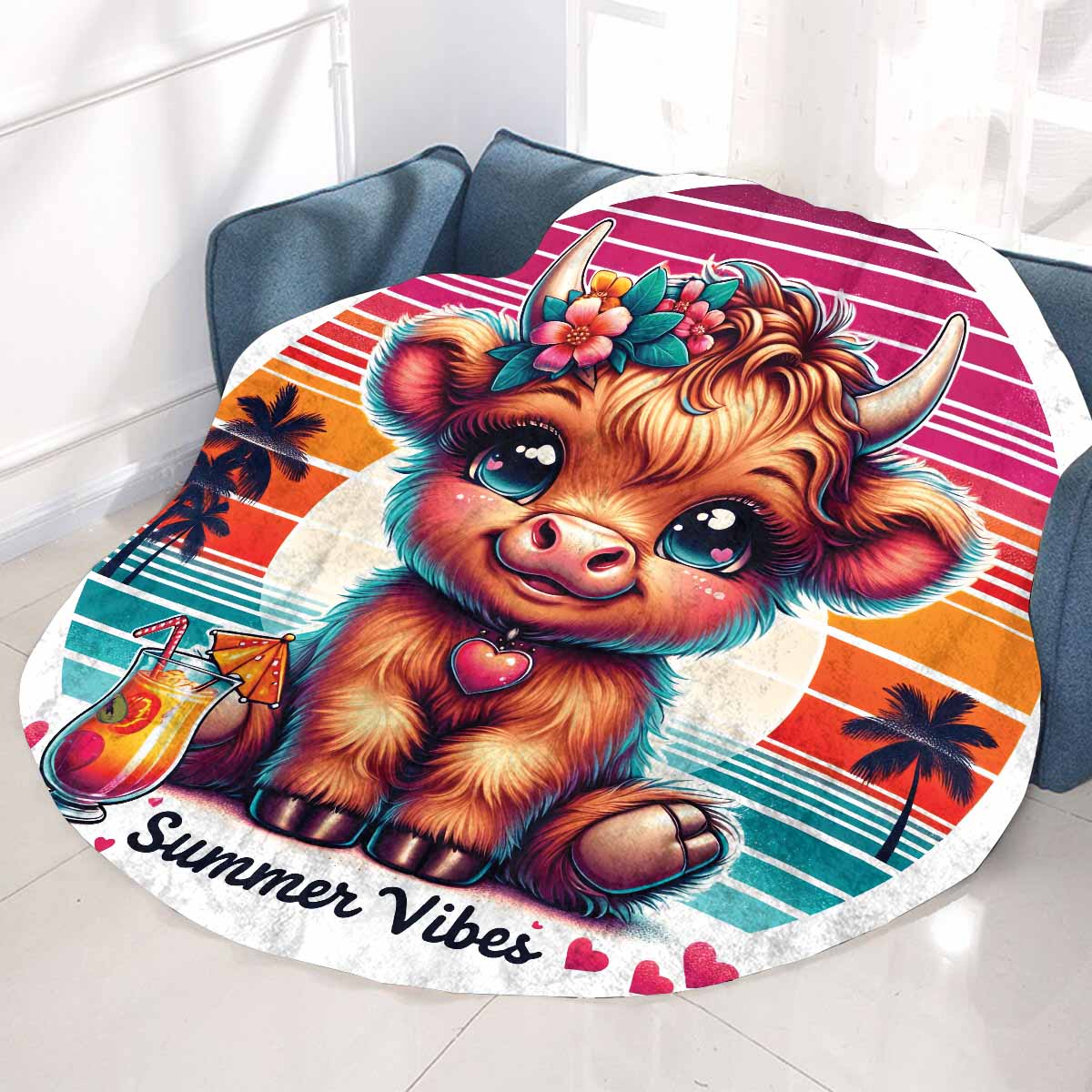 Highland Cow Awd35114  Circular Micro Fleece Blanket 60"