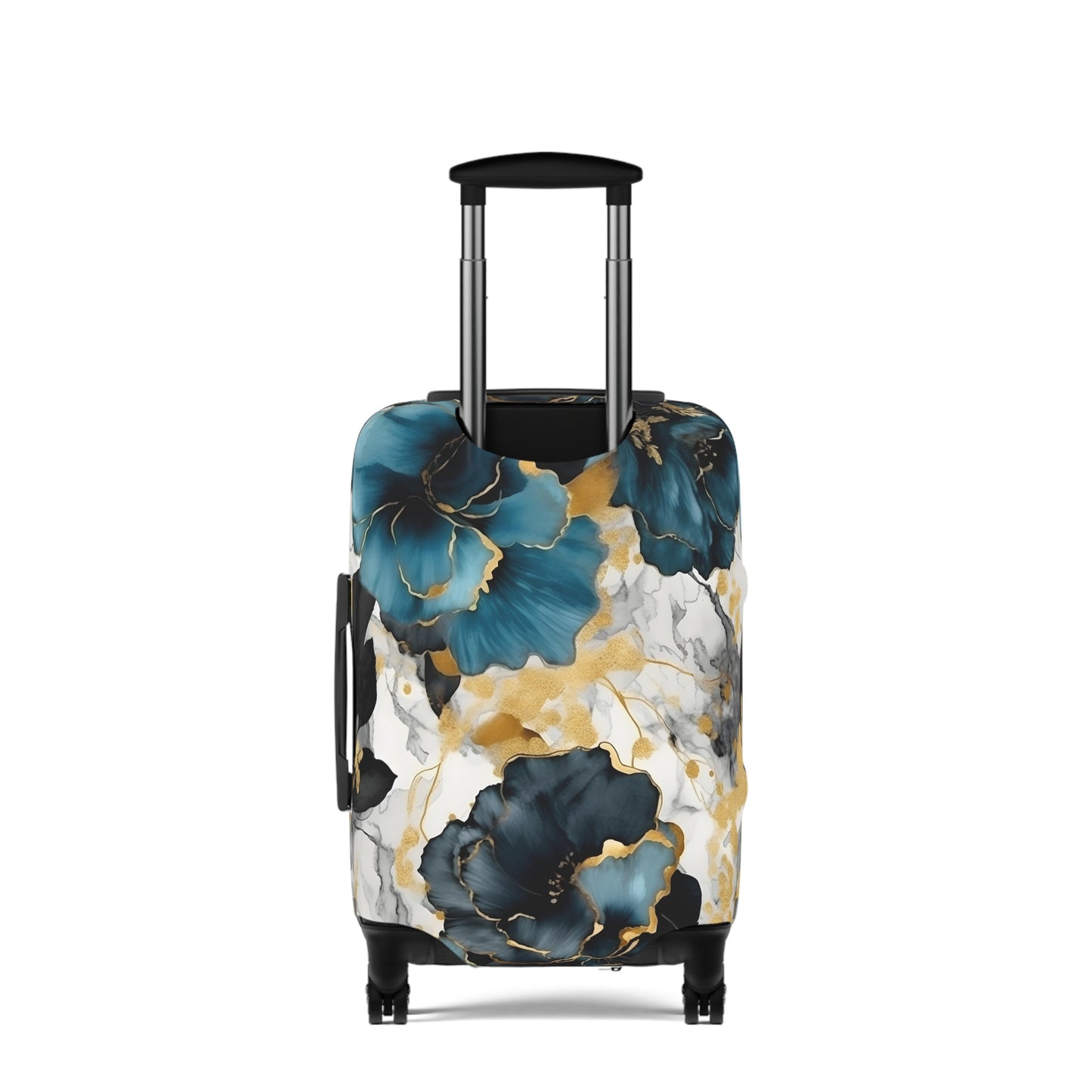 Luggage Cover, Alcohol Ink Black, Blue and Gold Floral