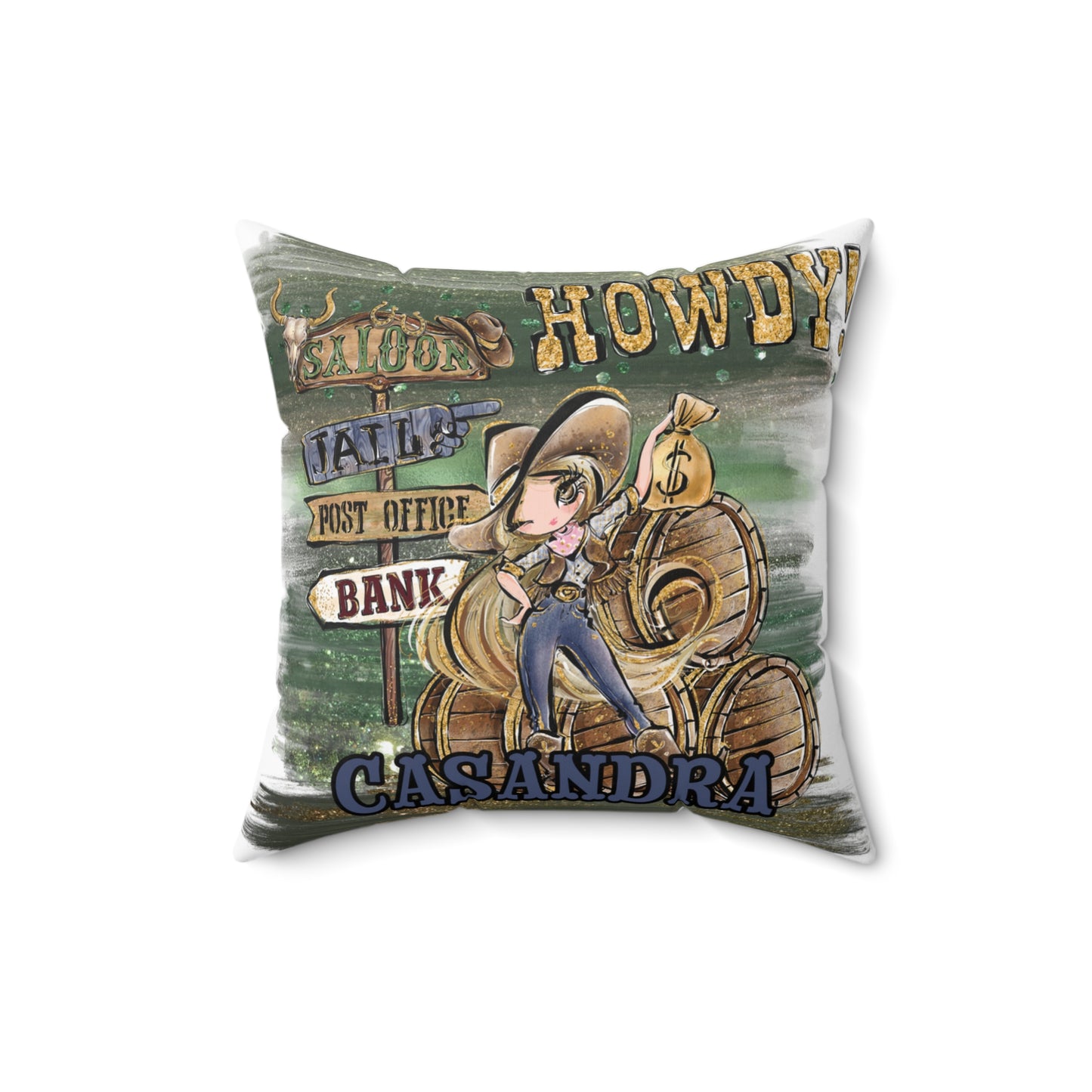 Personalised Howdy Cushion, Blonde Hair Brown Eyes, Polyester Square Cushion, Christmas cushion