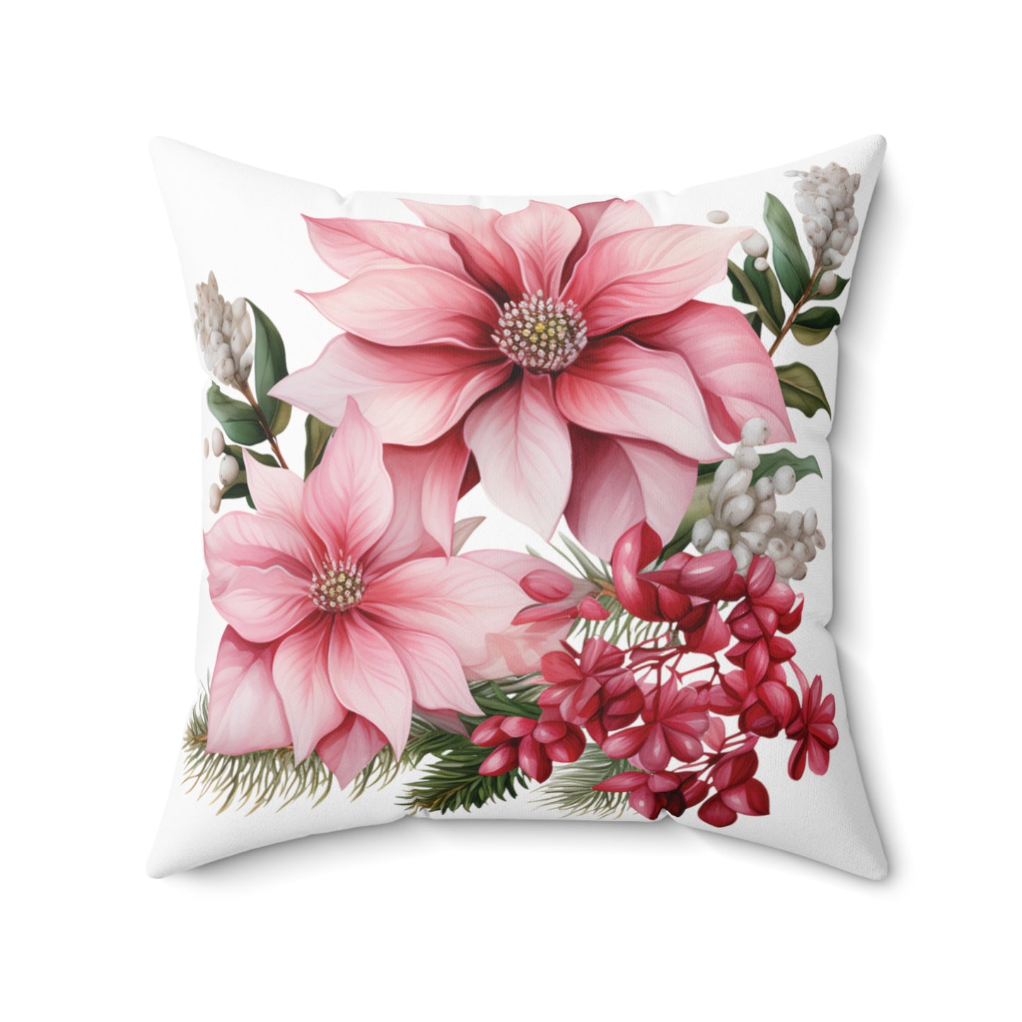 Polyester Square Cushion, Pink Poinsettia