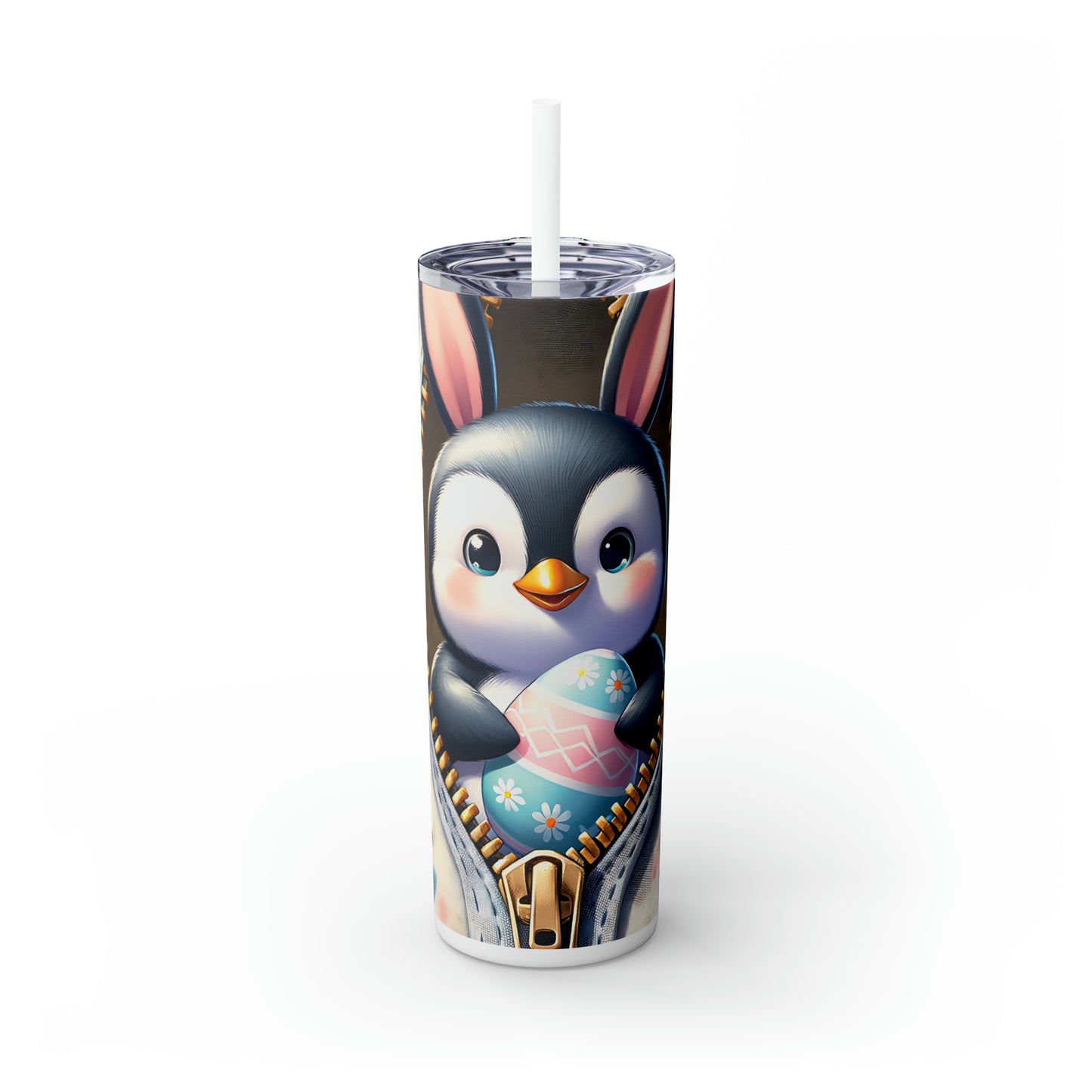 Skinny Tumbler with Straw, 20oz, Easter, Penguin, awd-1308