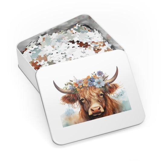 Jigsaw Puzzle, Highland Cow, Personalised/Non-Personalised (30, 110, 252, 500,1000-Piece)