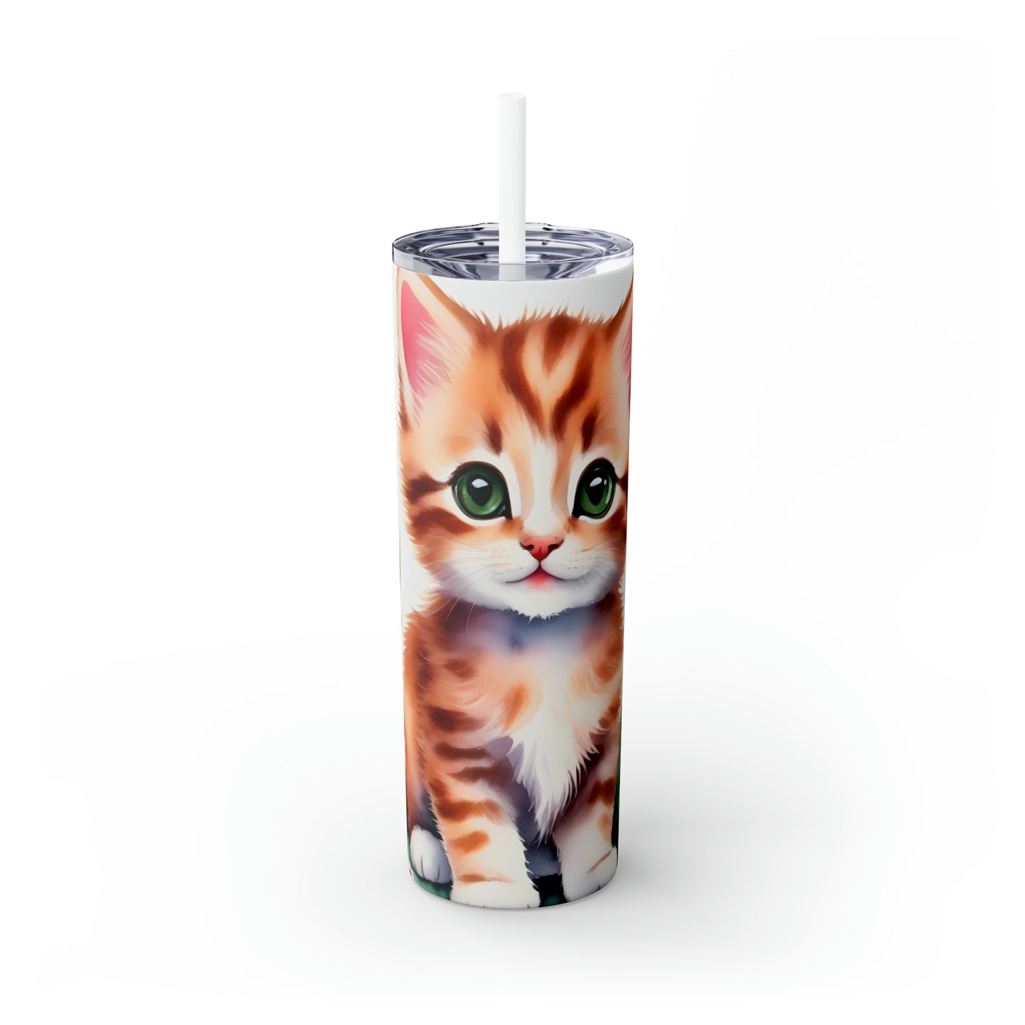 Skinny Tumbler with Straw, 20oz, Cat