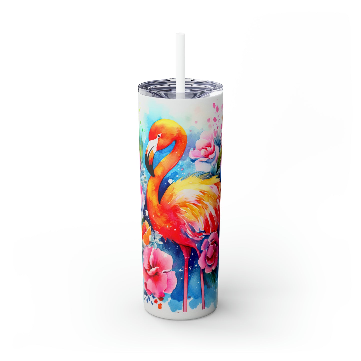 Skinny Tumbler with Straw, 20oz, Flamingo, awd-242