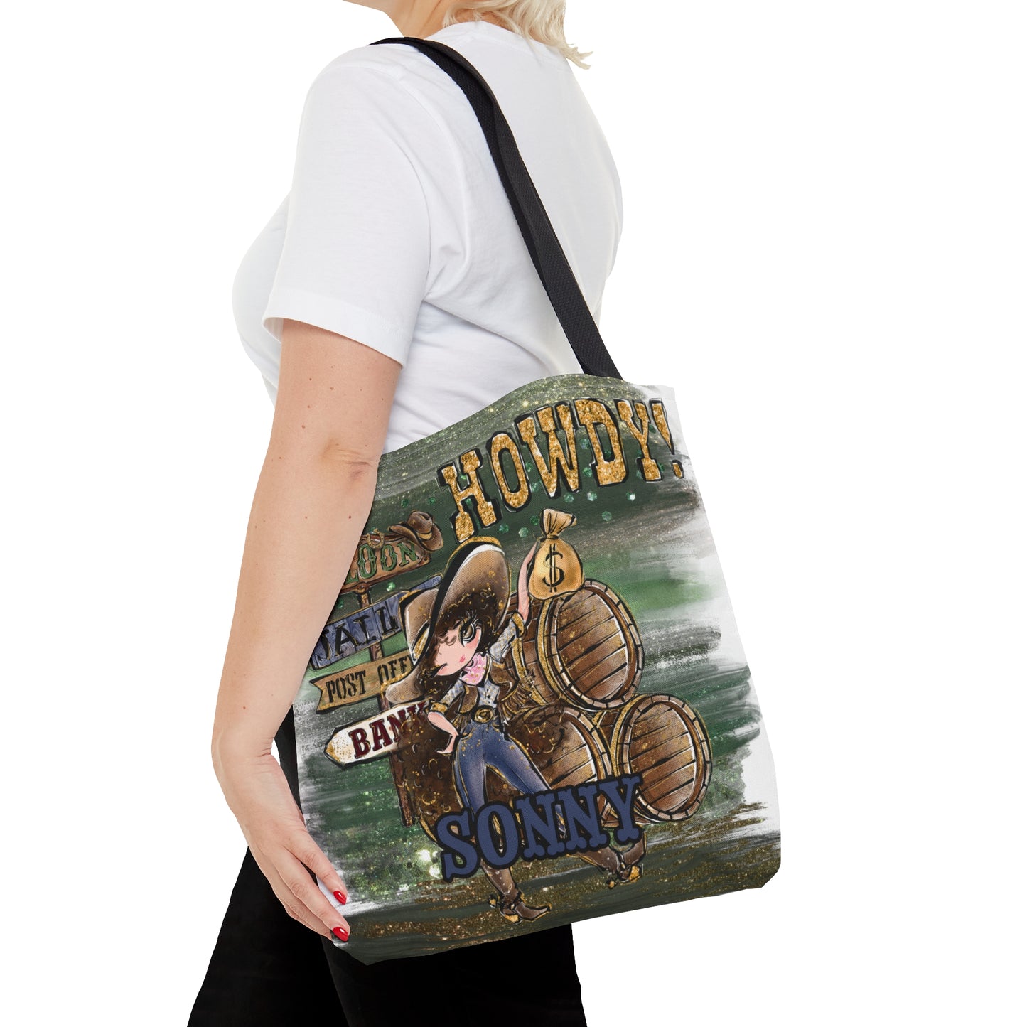 Personalised Tote Bag, Howdy, Brown Curly Hair, Brown Eyes, Tote bag