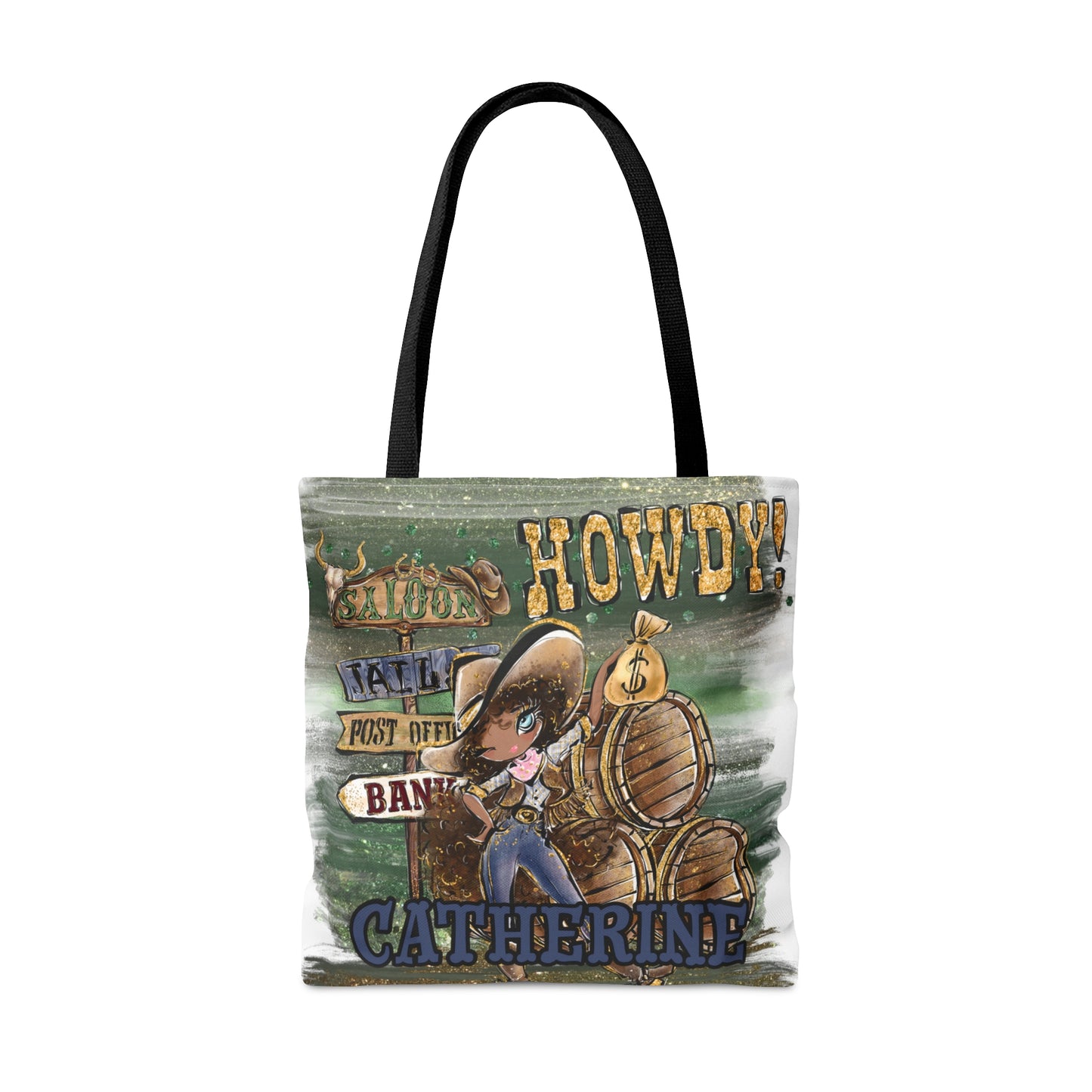 Personalised Tote Bag, Howdy, Brown Curly Hair, Olive Skin, Blue Eyes, Tote bag