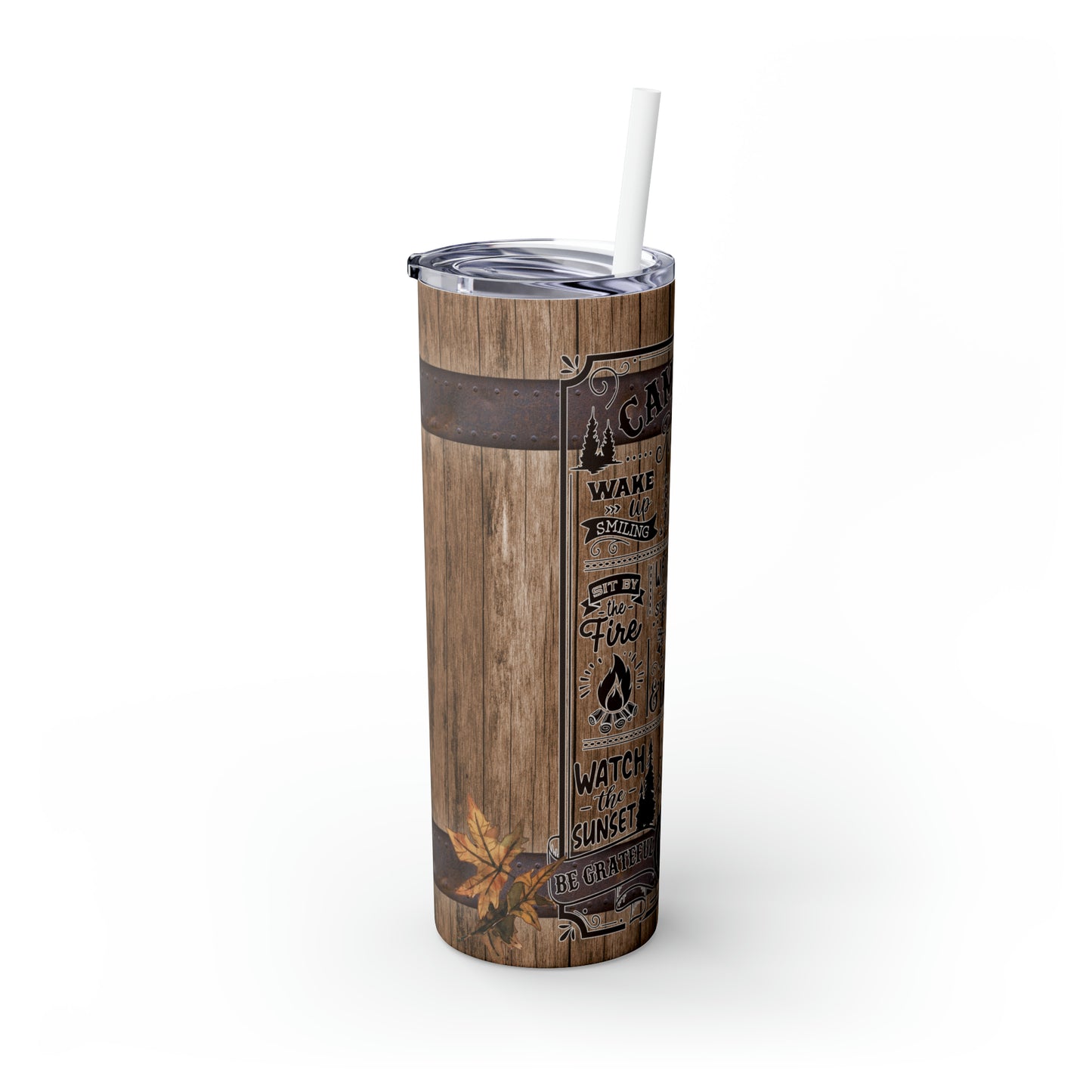 Skinny Tumbler with Straw, 20oz, Camping Rules