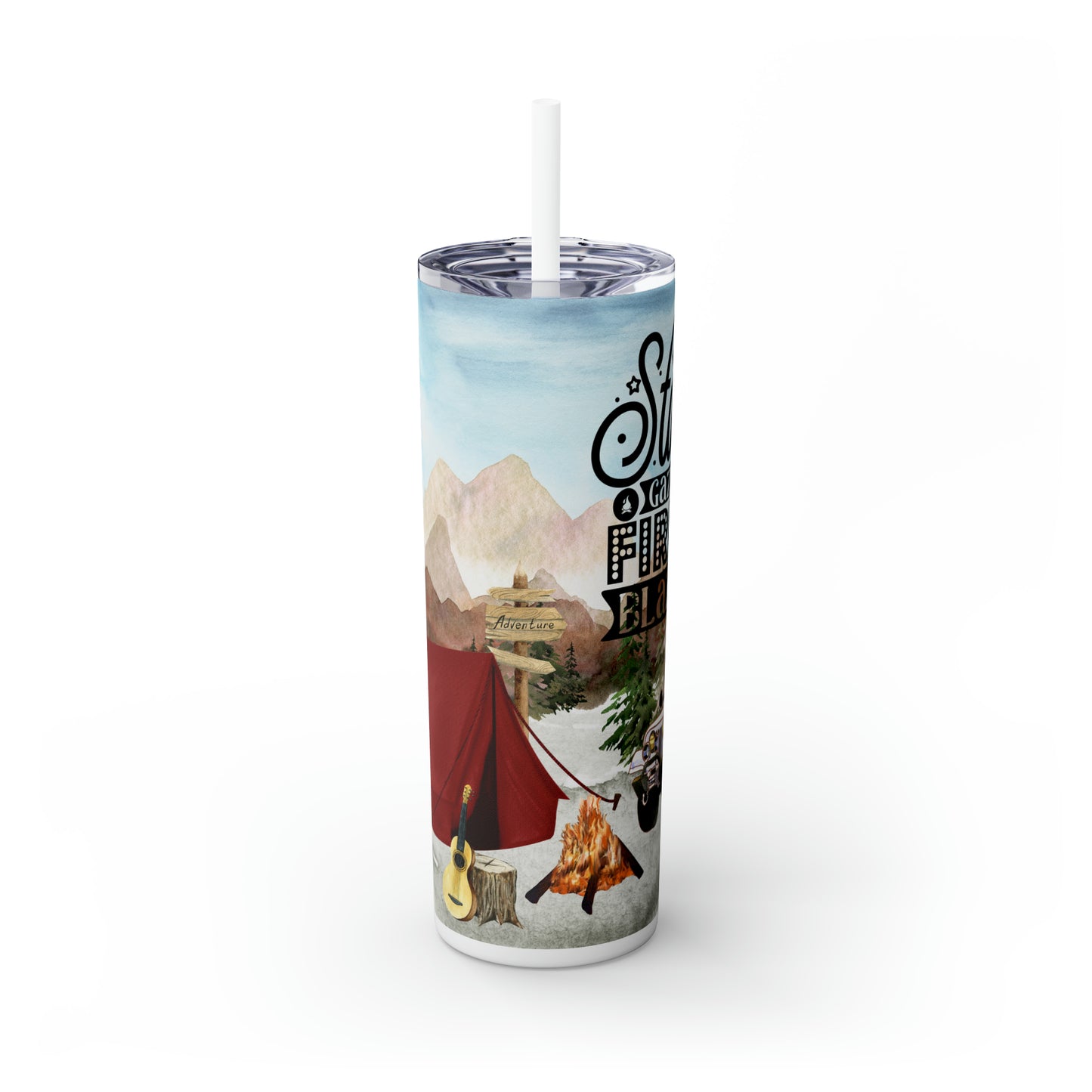 Skinny Tumbler with Straw, 20oz, Camping, Star Gazin