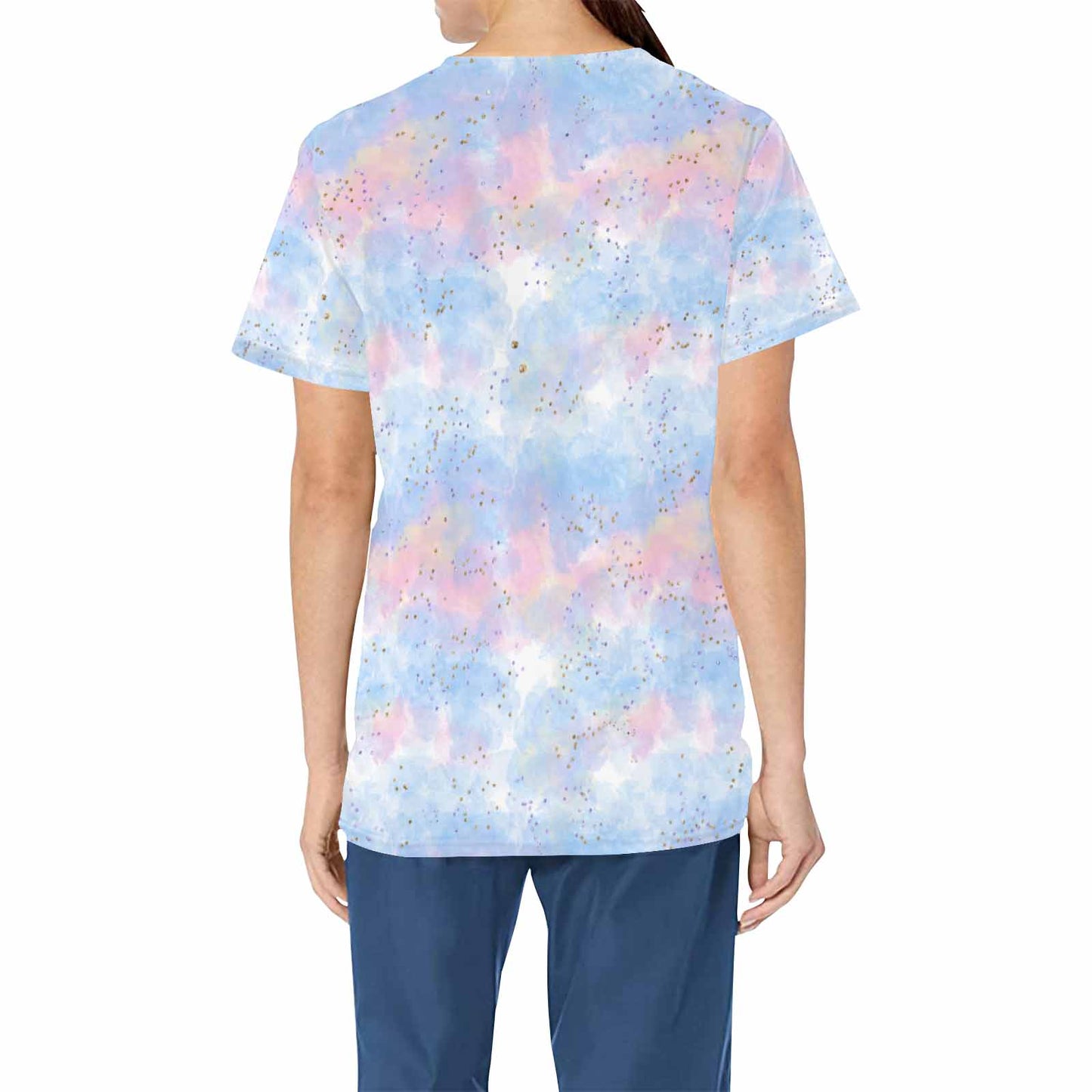 Pastel Clouds  Women's V Neck Scrub Top Nurse Uniform with Deep Front Pockets