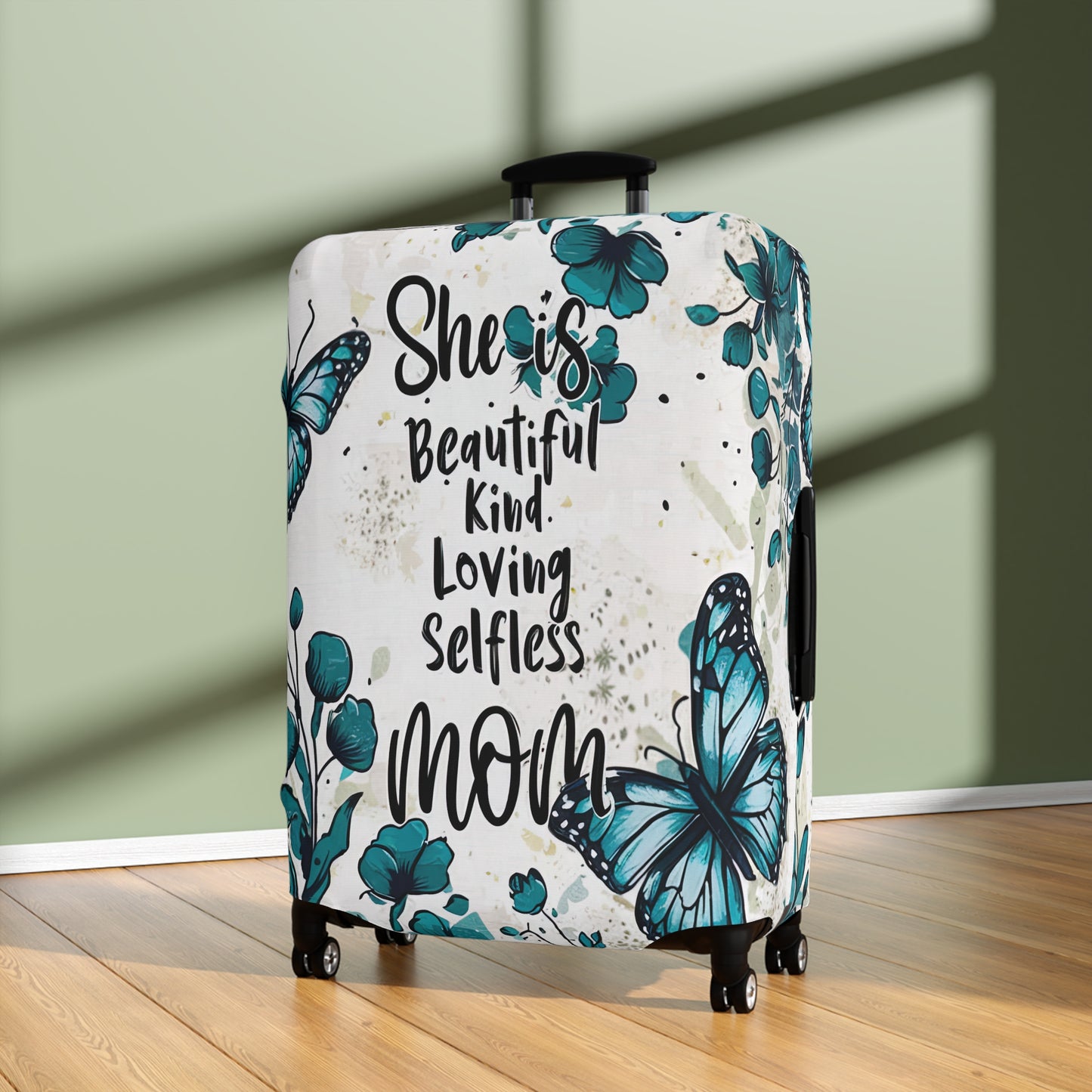 Luggage Cover, Teal Floral, Mom, She is Beautiful, Kind, Loving, Selfless, awd-1758