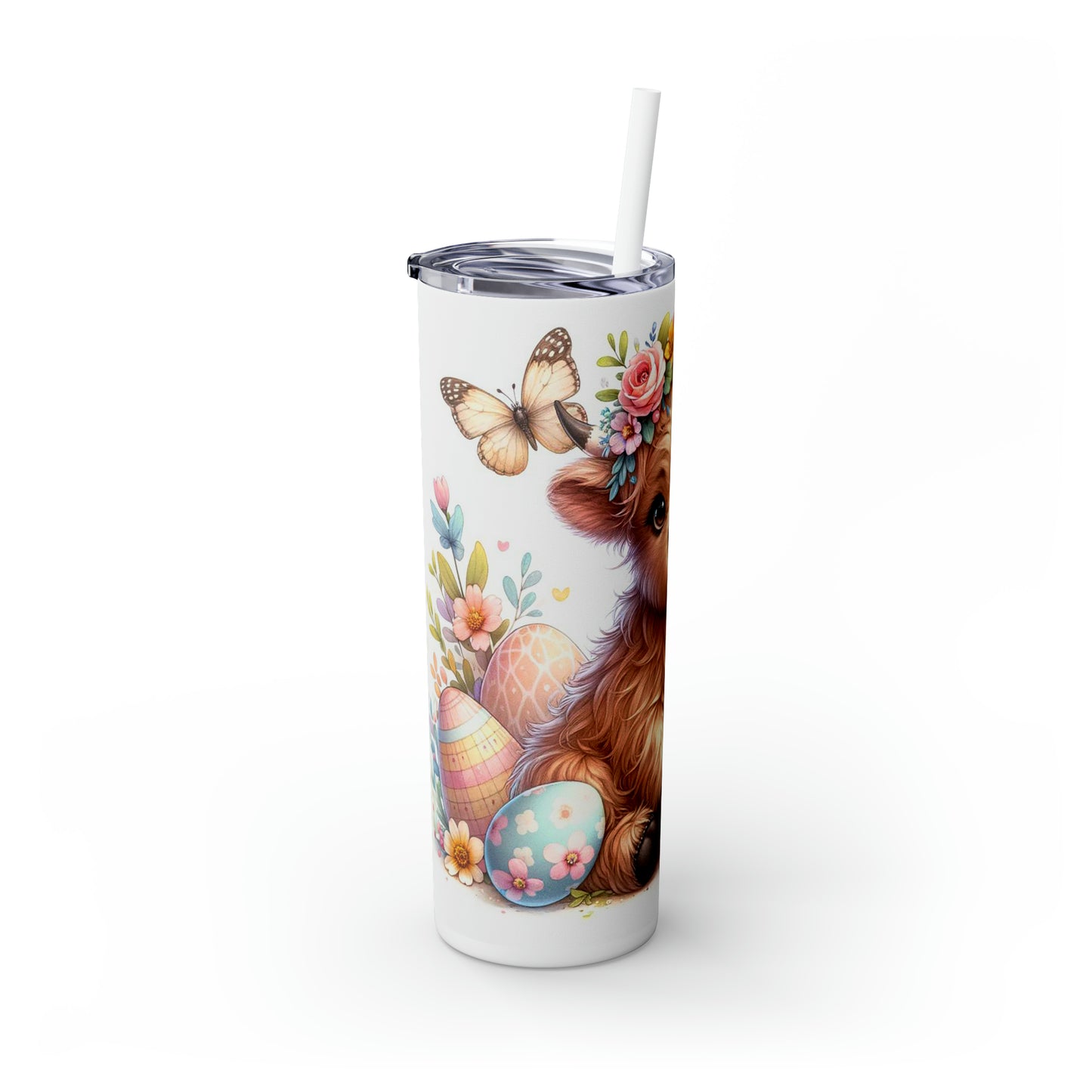 Skinny Tumbler with Straw, 20oz, Easter, Highland Cow, awd-1061