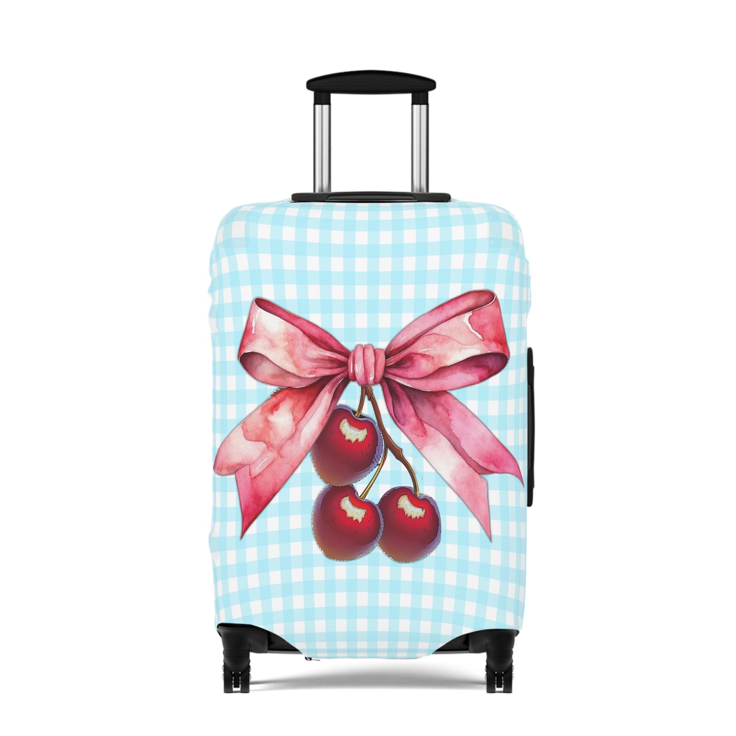 Luggage Cover, Rockabilly, Coquette, Pastel Blue Gingham, Cherries and Ribbon, awd-2513