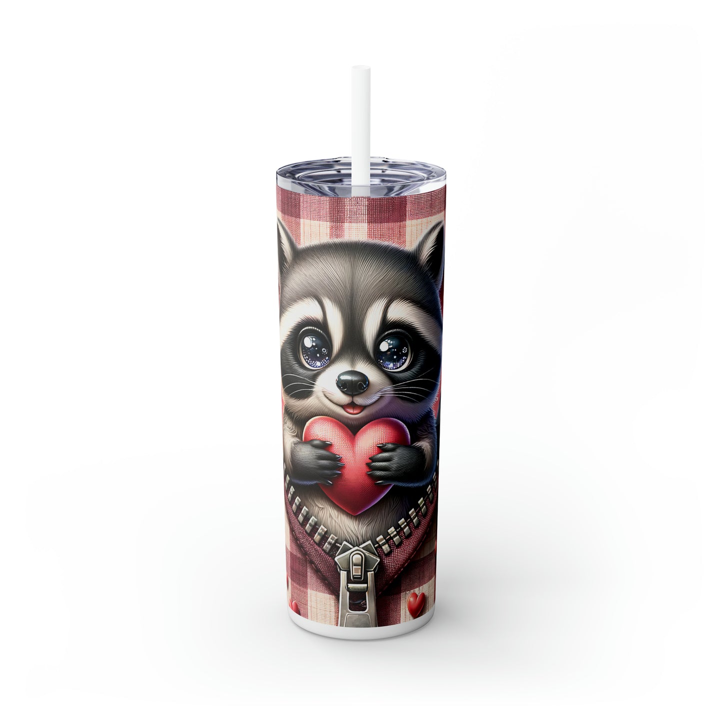 Skinny Tumbler with Straw, 20oz, Racoon, Valentines Day