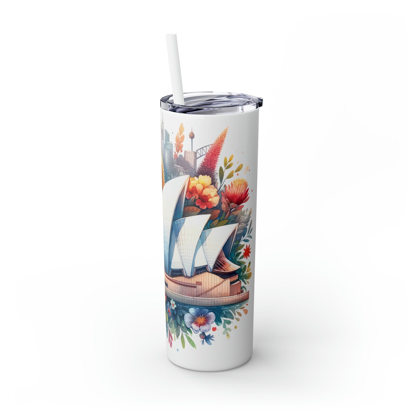 Skinny Tumbler with Straw, 20oz, Australia, Opera House, awd-1312