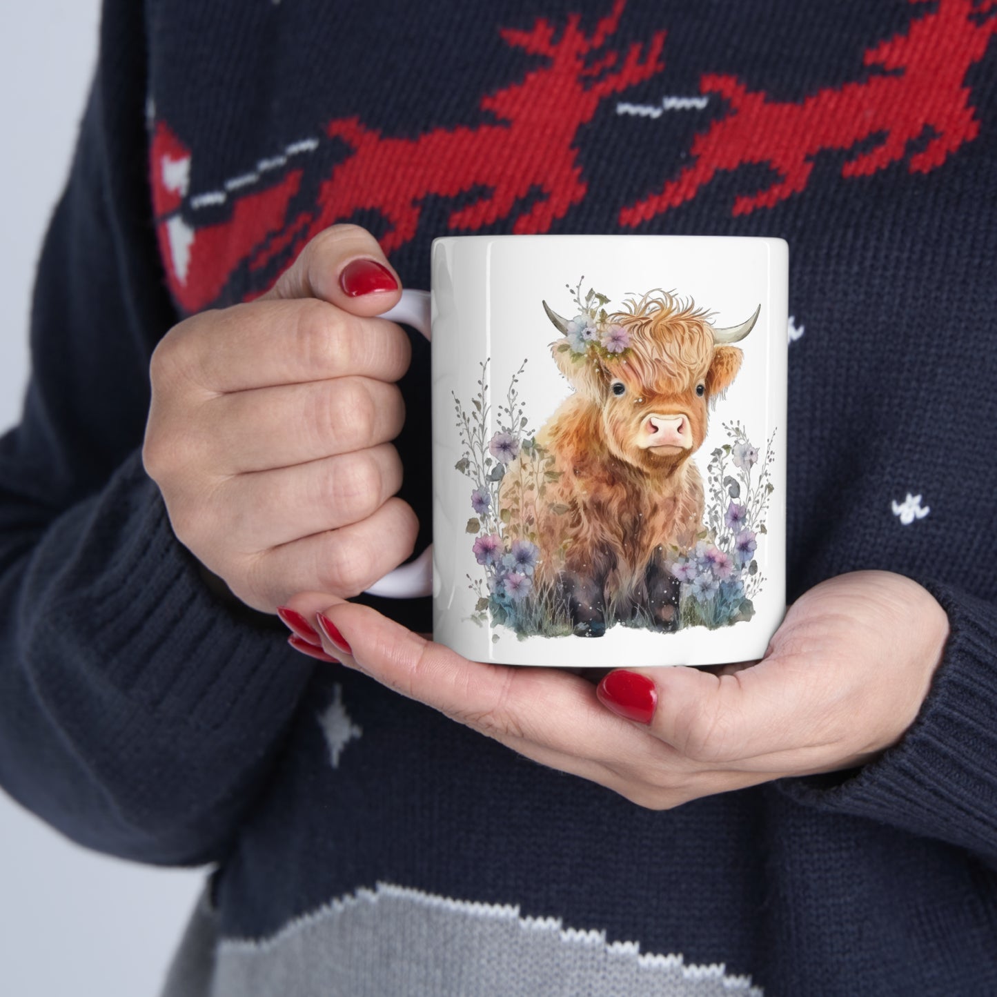 Personalised/Non Personalised Highland Cow, Ceramic Mug 11oz, Highland Cow Mug