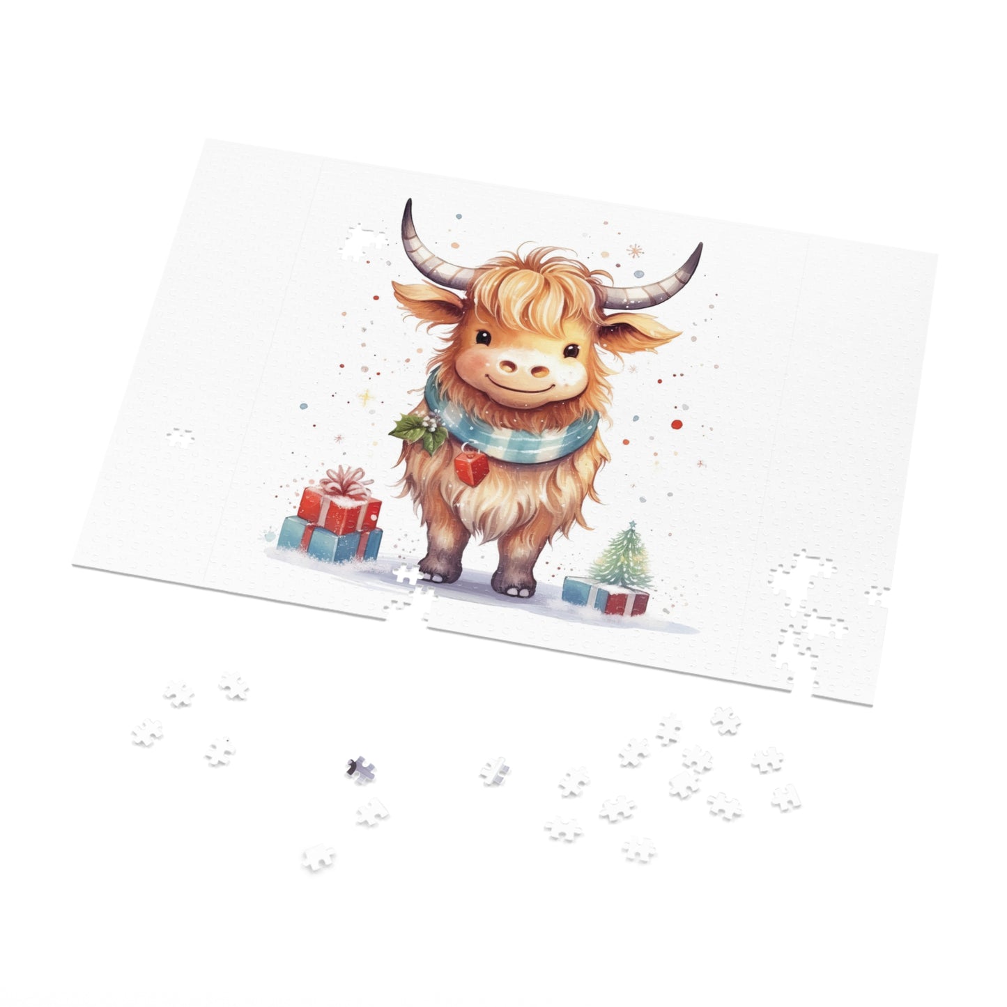 Puzzle, Christmas Highland Cow, Personalised/Non-Personalised (30, 110, 252, 500,1000-Piece)