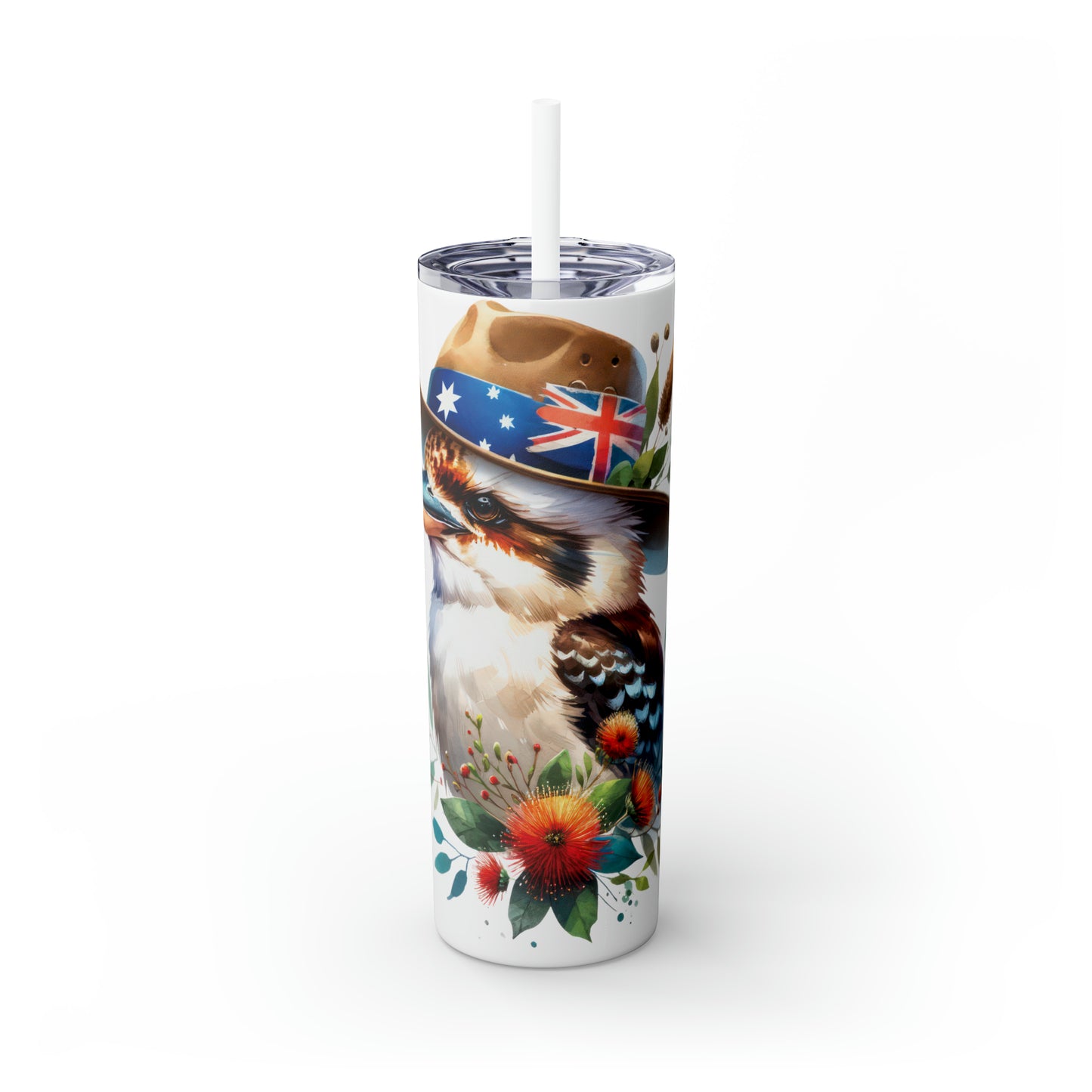 Skinny Tumbler with Straw, 20oz, Australian Animal, Kookaburra, awd-1337