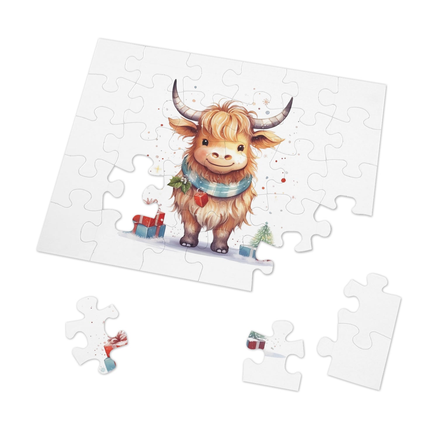 Puzzle, Christmas Highland Cow, Personalised/Non-Personalised (30, 110, 252, 500,1000-Piece)