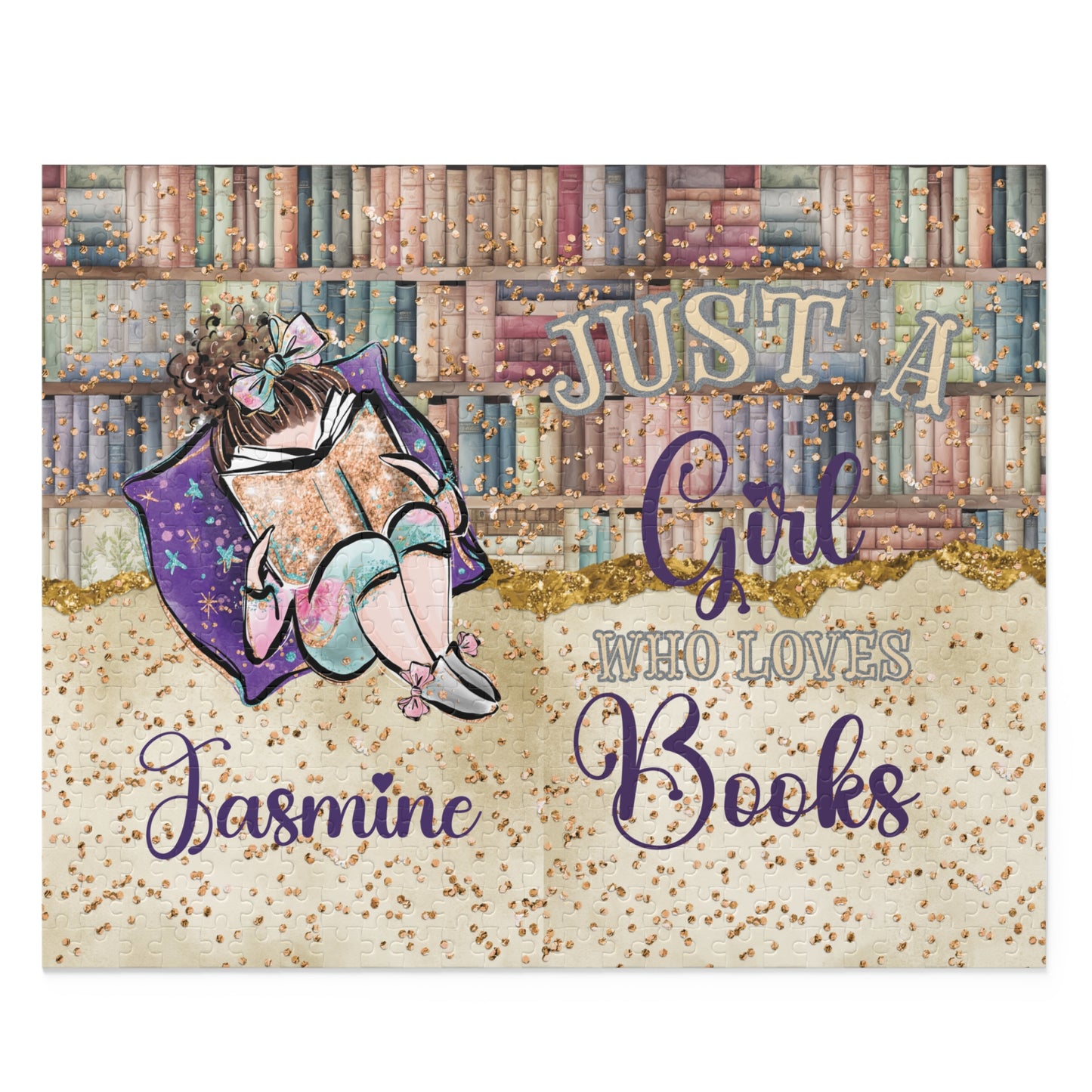 Puzzle, Just a Girl who Loves Books, Brunette Hair, Personalised/Non-Personalised, (120, 252, 500-Piece)