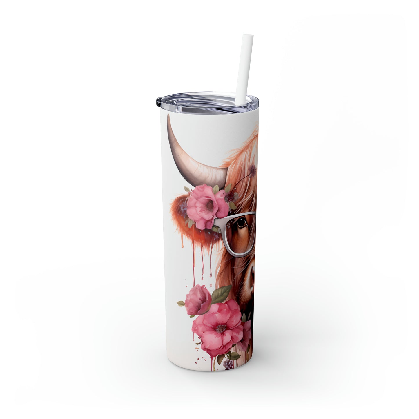 Skinny Tumbler with Straw, 20oz Highlander Cow