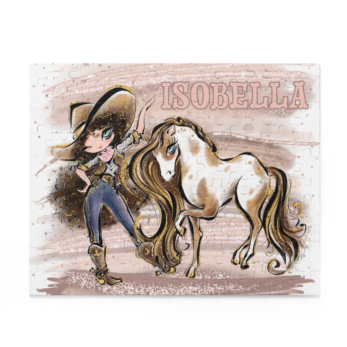 Puzzle, Howdy, Cowgirl and Horse, Brunette Curly Hair, Blue Eyes, Personalised/Non-Personalised, (120, 252, 500-Piece)