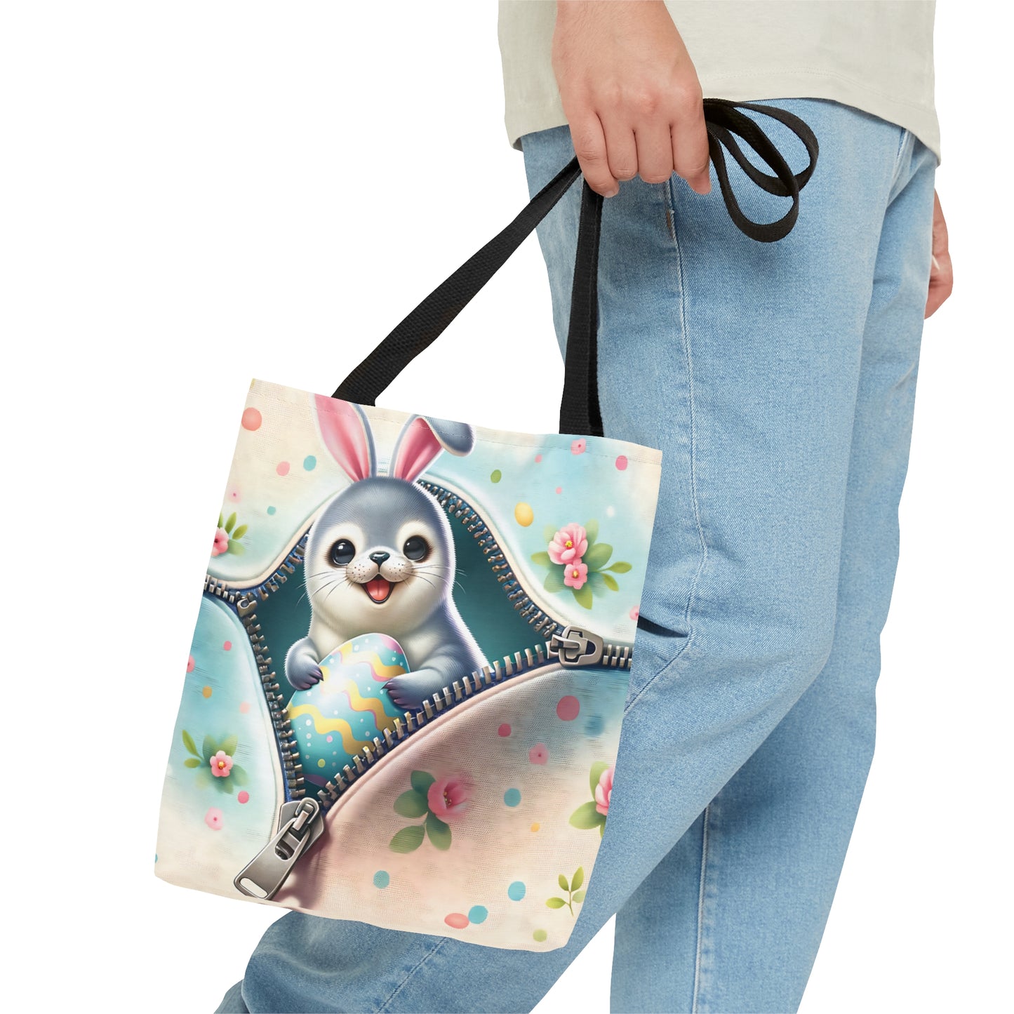 Tote Bag, Easter, Cute Seal with bunny ears, Personalised/Non-Personalised Tote bag