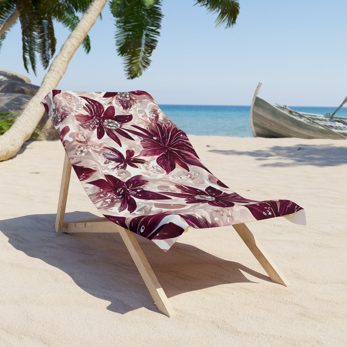 Beach Towel,  Burgandy Floral, Polycotton Towel, 2 sizes Available