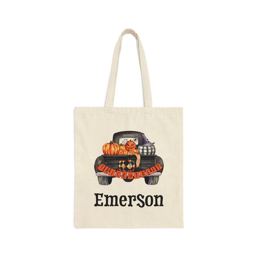 Cotton Canvas Tote Bag, Personalized Trick or Treat Bag, Personalised Halloween Bag, Halloween Tote, Kids Halloween Bag, Trick-or-Treat Bag