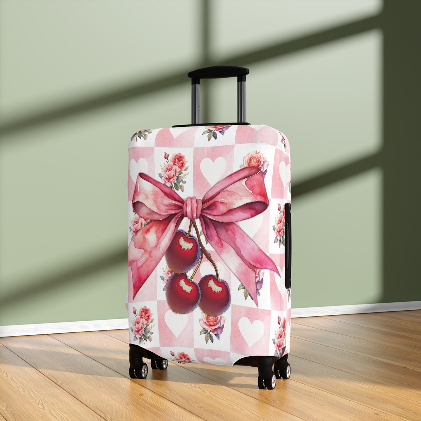 Luggage Cover, Rockabilly, Coquette, Hearts and Roses, Cherries and Ribbon, awd-2518