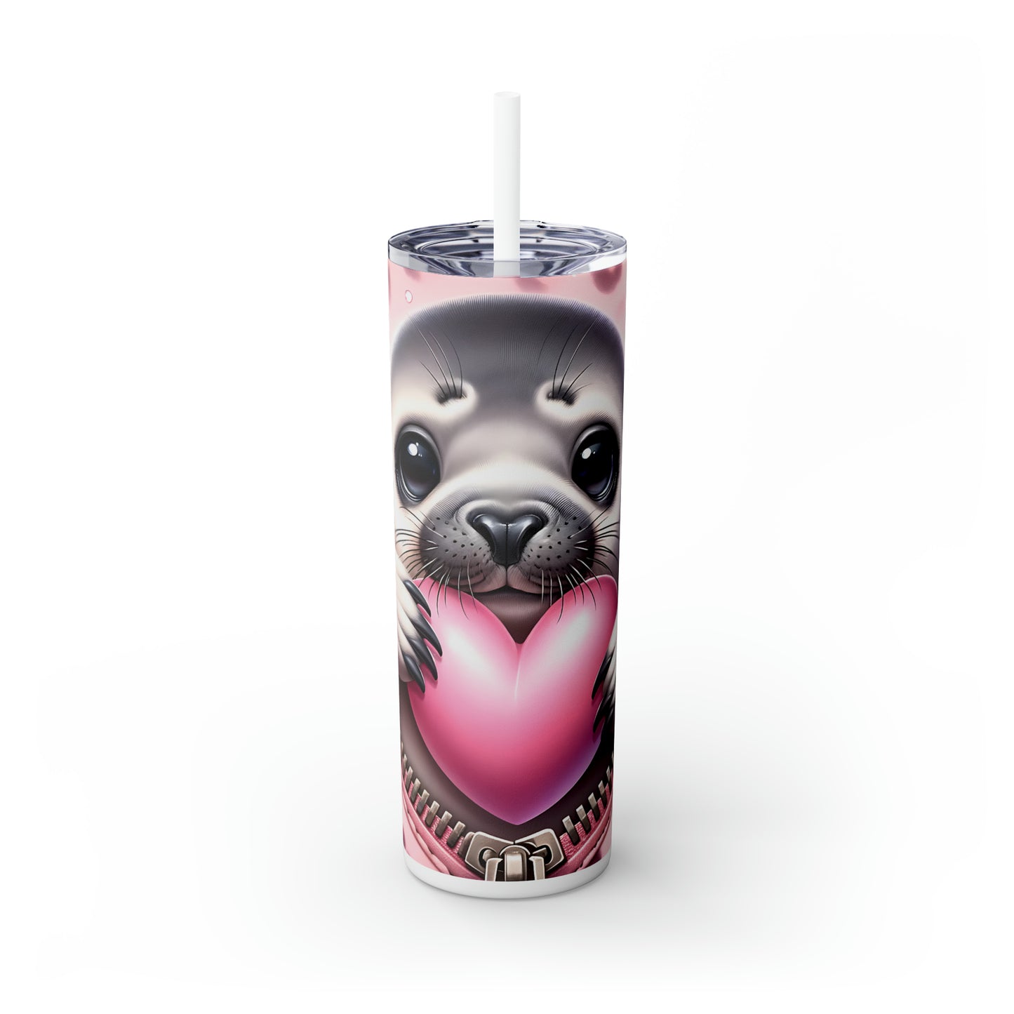 Skinny Tumbler with Straw, 20oz, Seal, Valentines Day