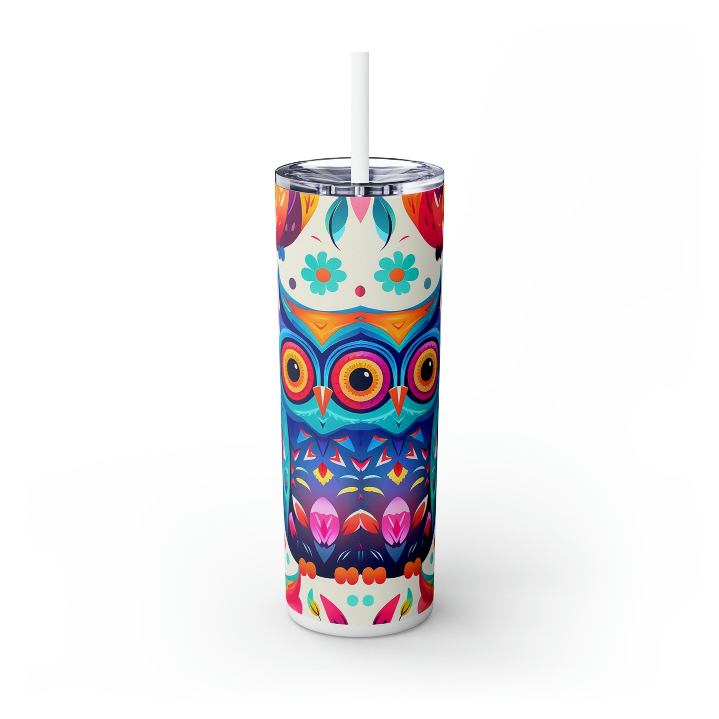 Skinny Tumbler with Straw, 20oz, Owls