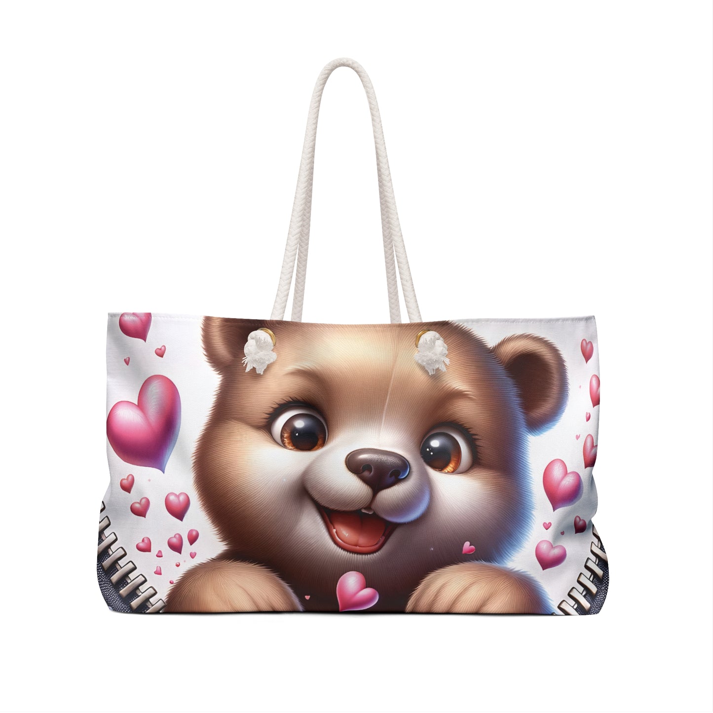 Personalised/Non-Personalised Weekender Bag, Cute Bear, Zipper, Valentines Day, Large Weekender Bag, Beach Bag, Book Bag