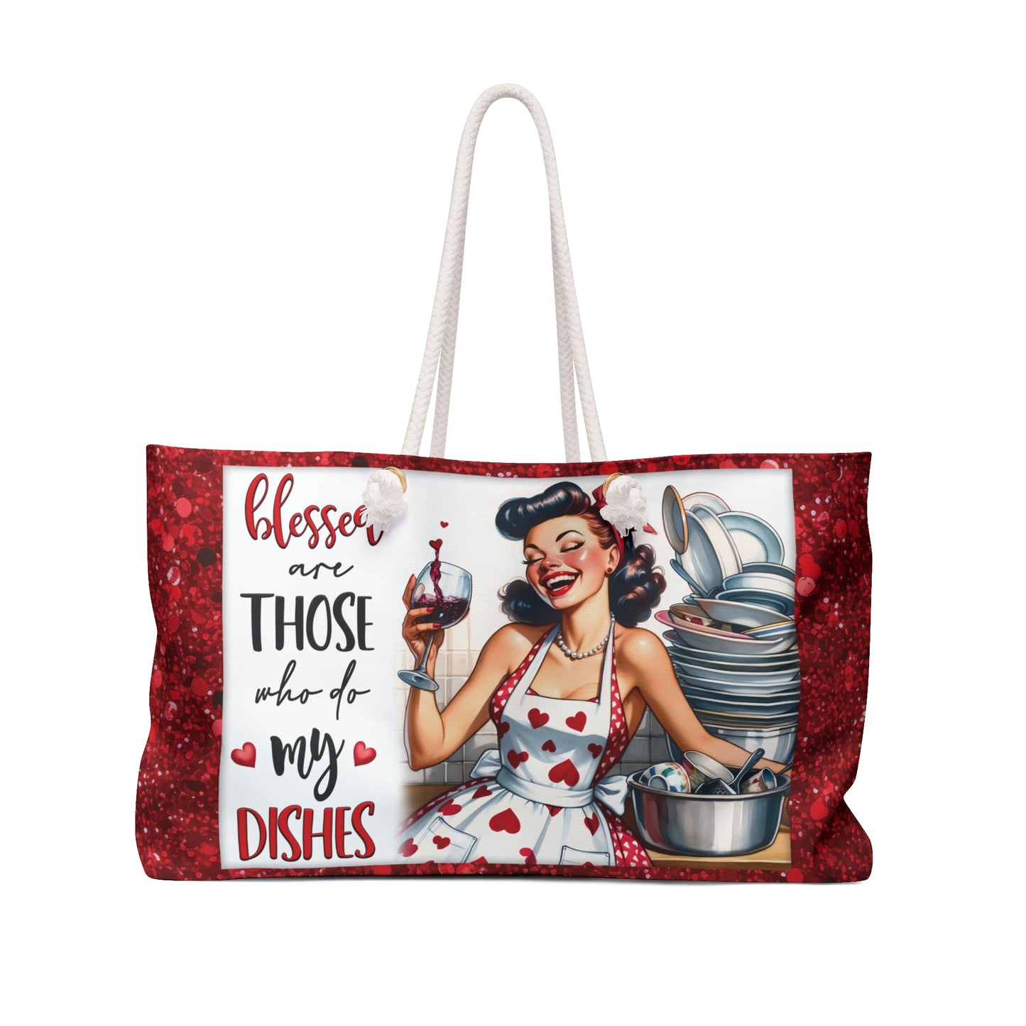 Personalised/Non-Personalised Weekender Bag, Blessed are those Who do my Dishes, Large Weekender Bag, Beach Bag, Book Bag