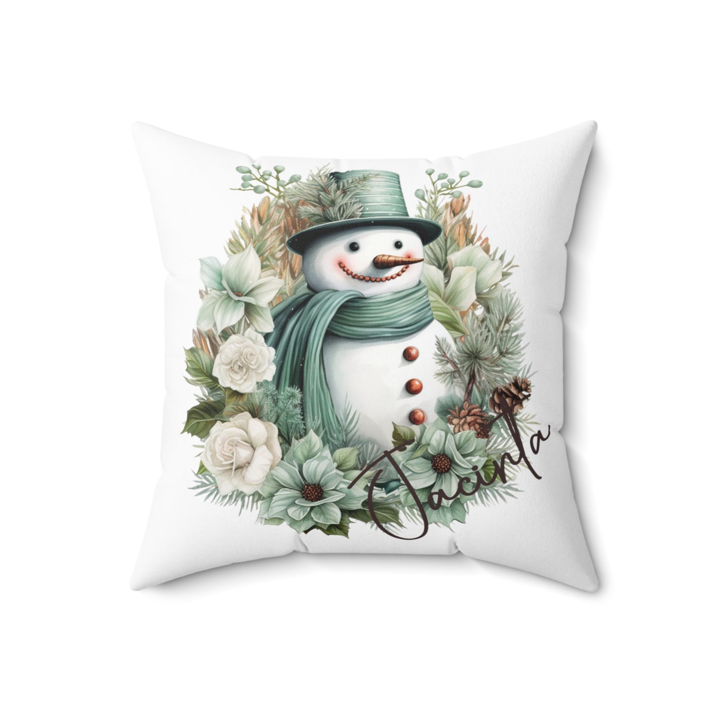 Personalised Boho Snowman Christmas Cushion, Polyester Square Cushion, Christmas cushion