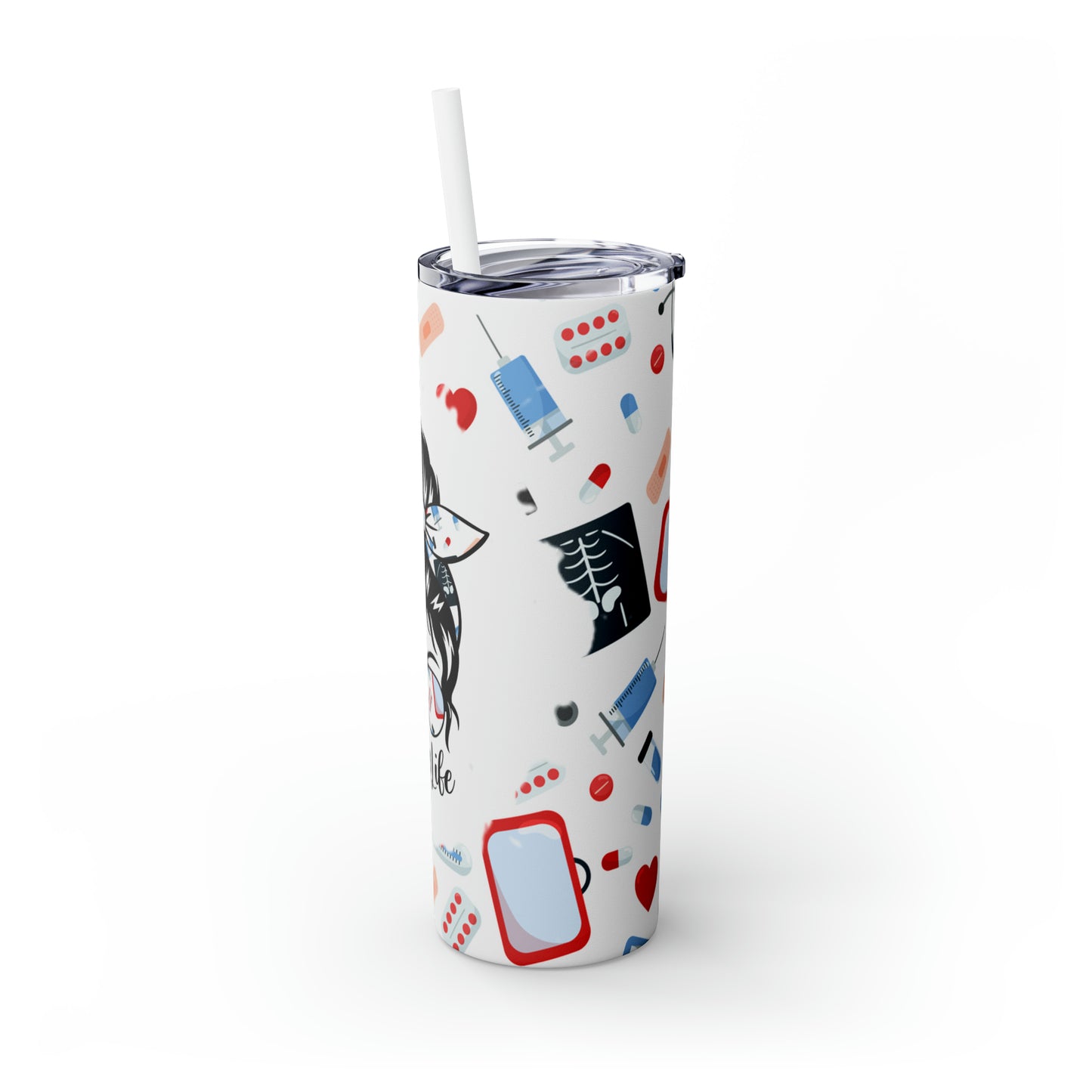 Skinny Tumbler with Straw, 20oz, Nurse