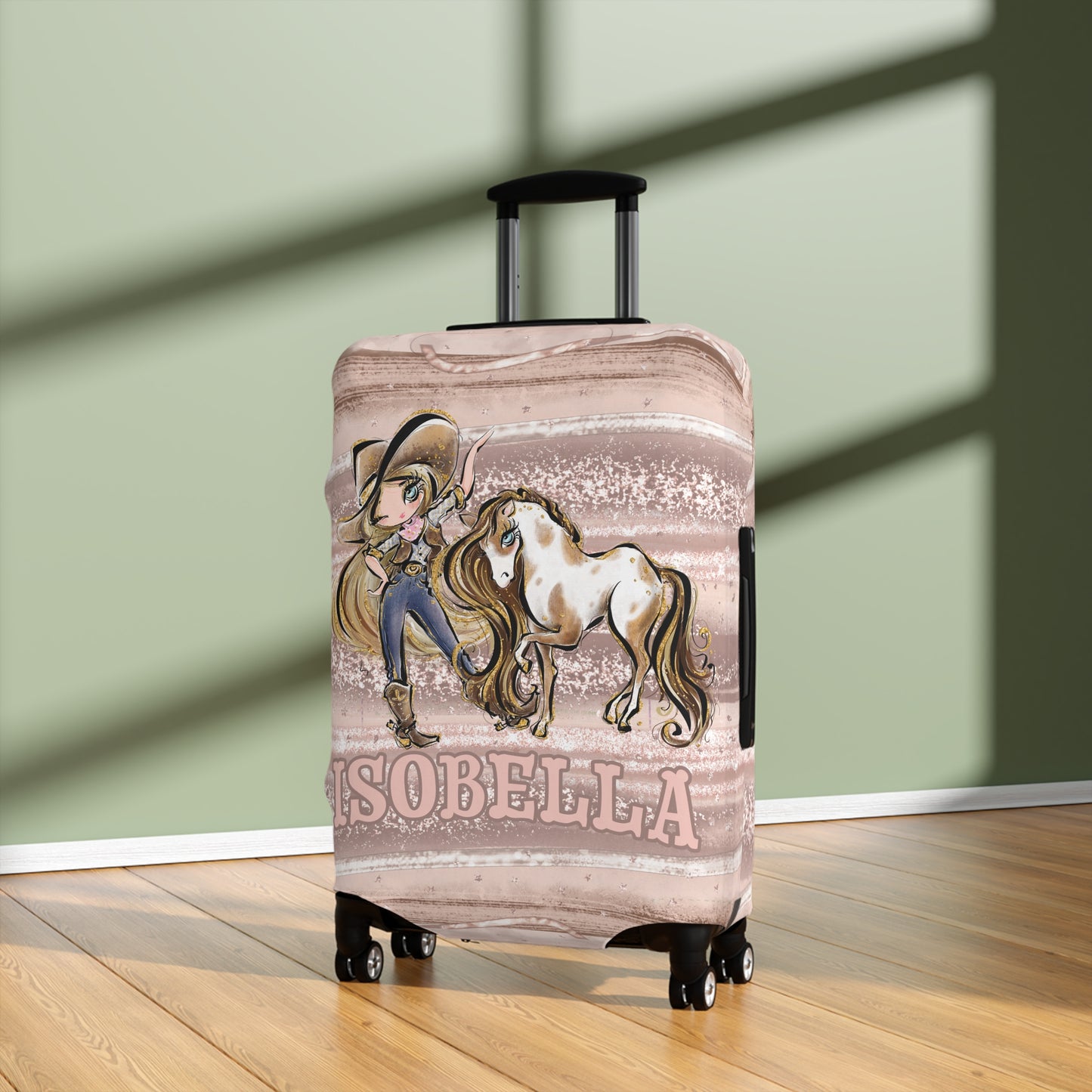 Luggage Cover, Howdy Cowgirl and Horse, Blonde Hair Blue Eyes