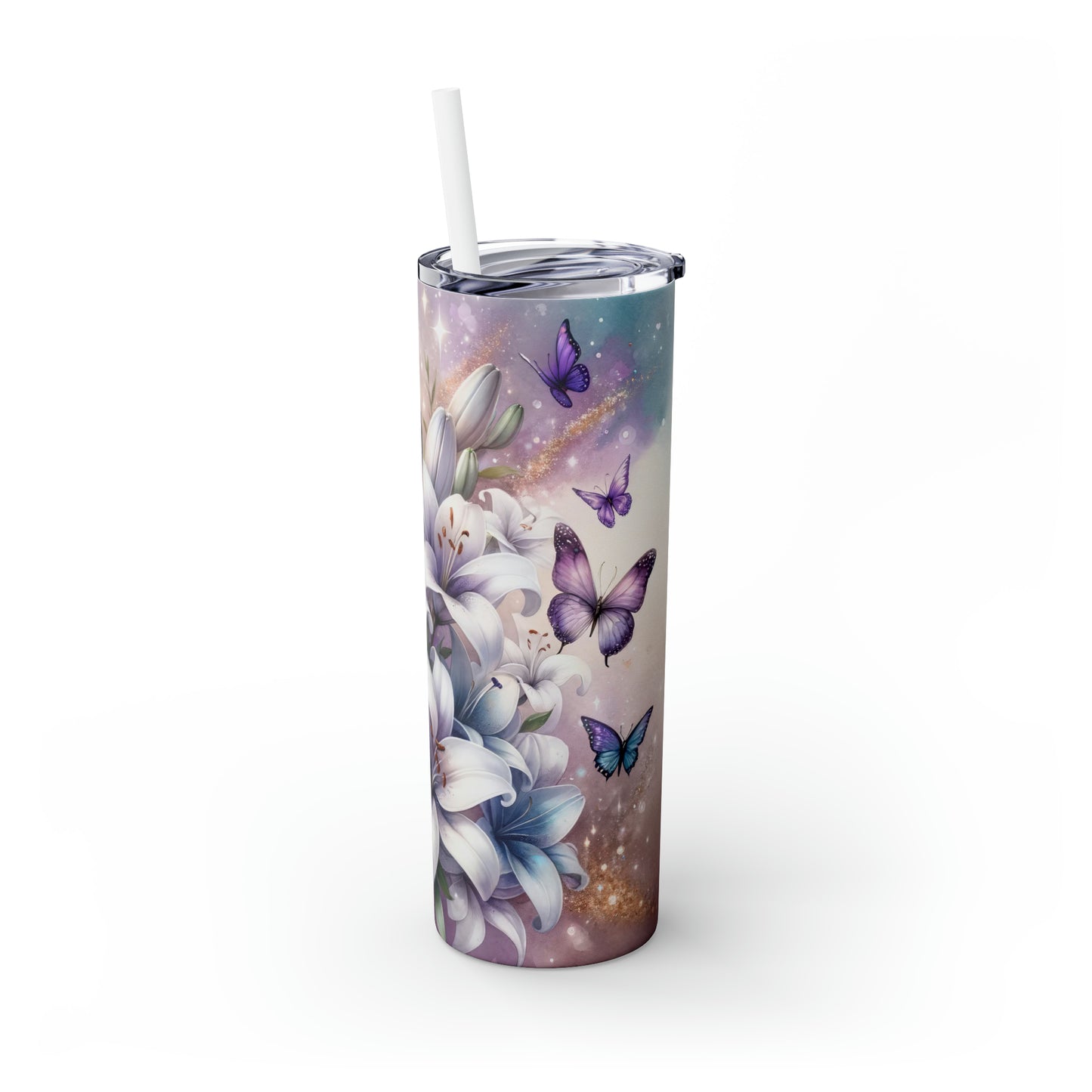 Skinny Tumbler with Straw, 20oz, Butterfly