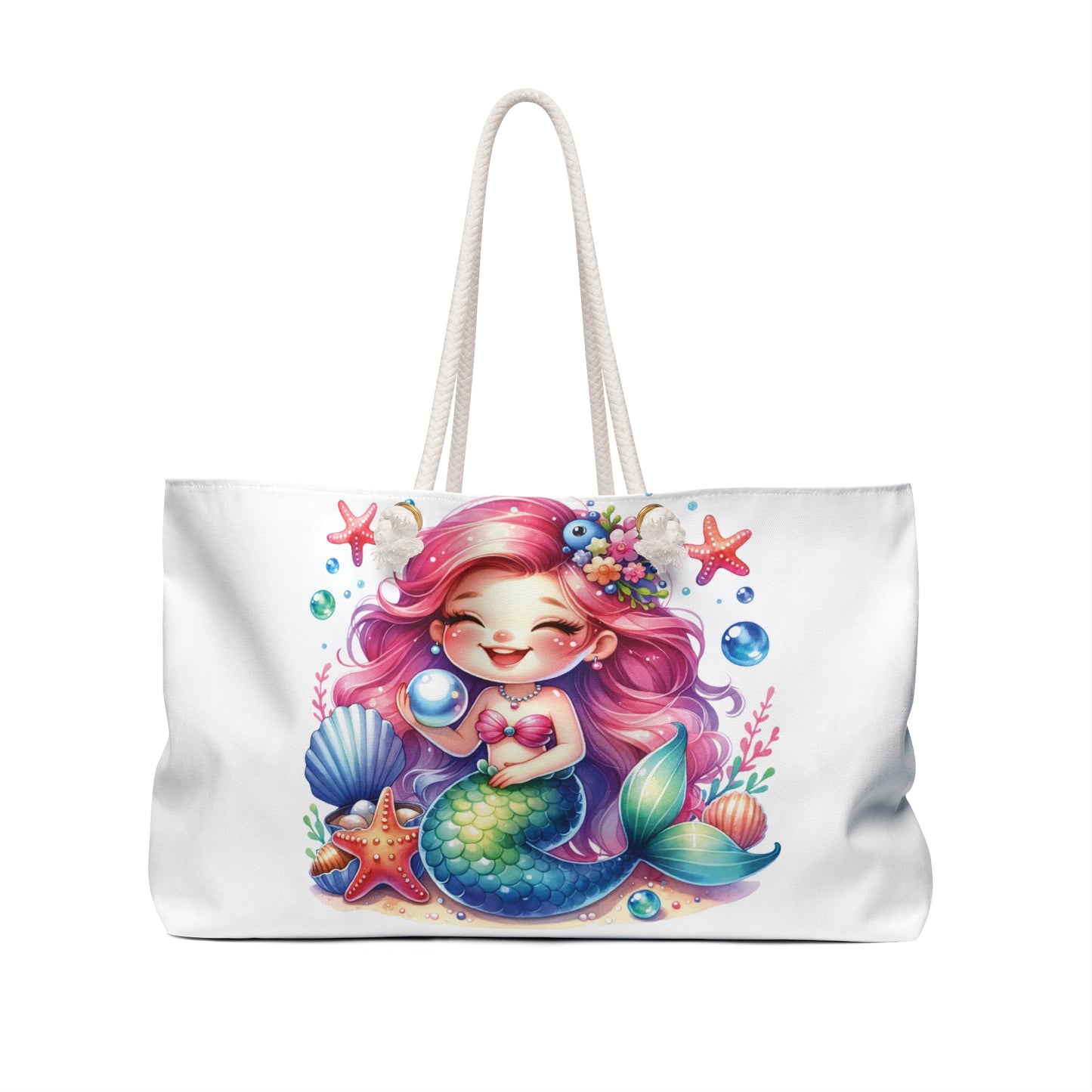 Personalised/Non-Personalised Weekender Bag, Mermaid, Large Weekender Bag, Beach Bag, Book Bag