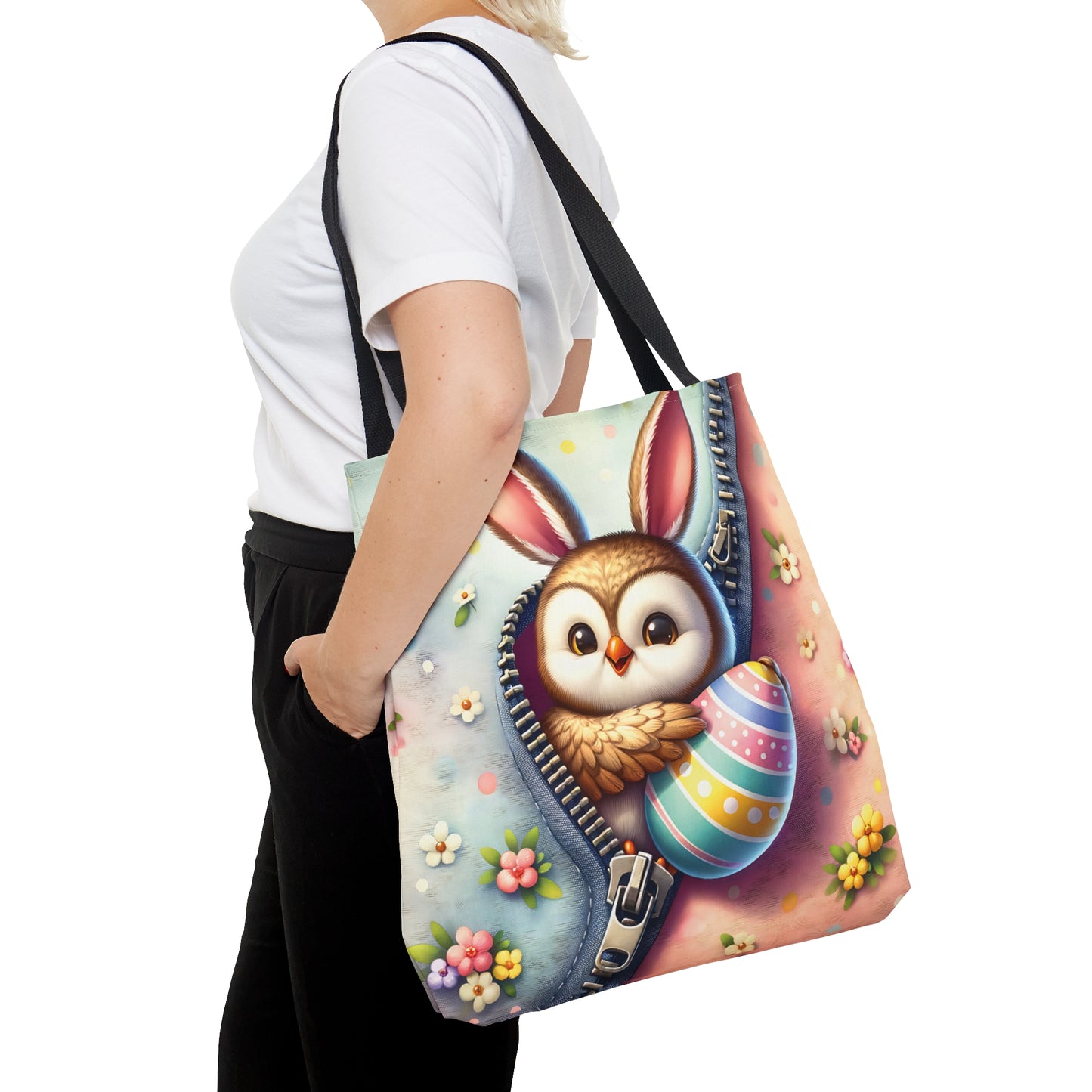 Tote Bag, Easter, Cute Owl with Bunny Ears, Personalised/Non-Personalised Tote bag