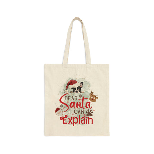 Cotton Canvas Tote Bag, Dog Paws Bag, Dear Santa Bag, Dear Santa Tote, Christmas Bag, Dog Christmas Tote Bag